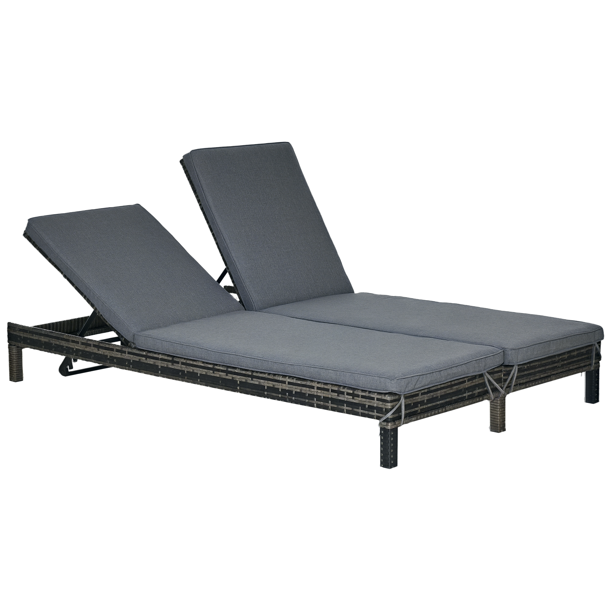 Outsunny Polyrattan Sonnenliege Gartenliege für 2 Personen Relaxliege 5-stufige Rückenlehne Metall & PE Rattan 196x120x28cm für Garten & Terrasse Aosom.de