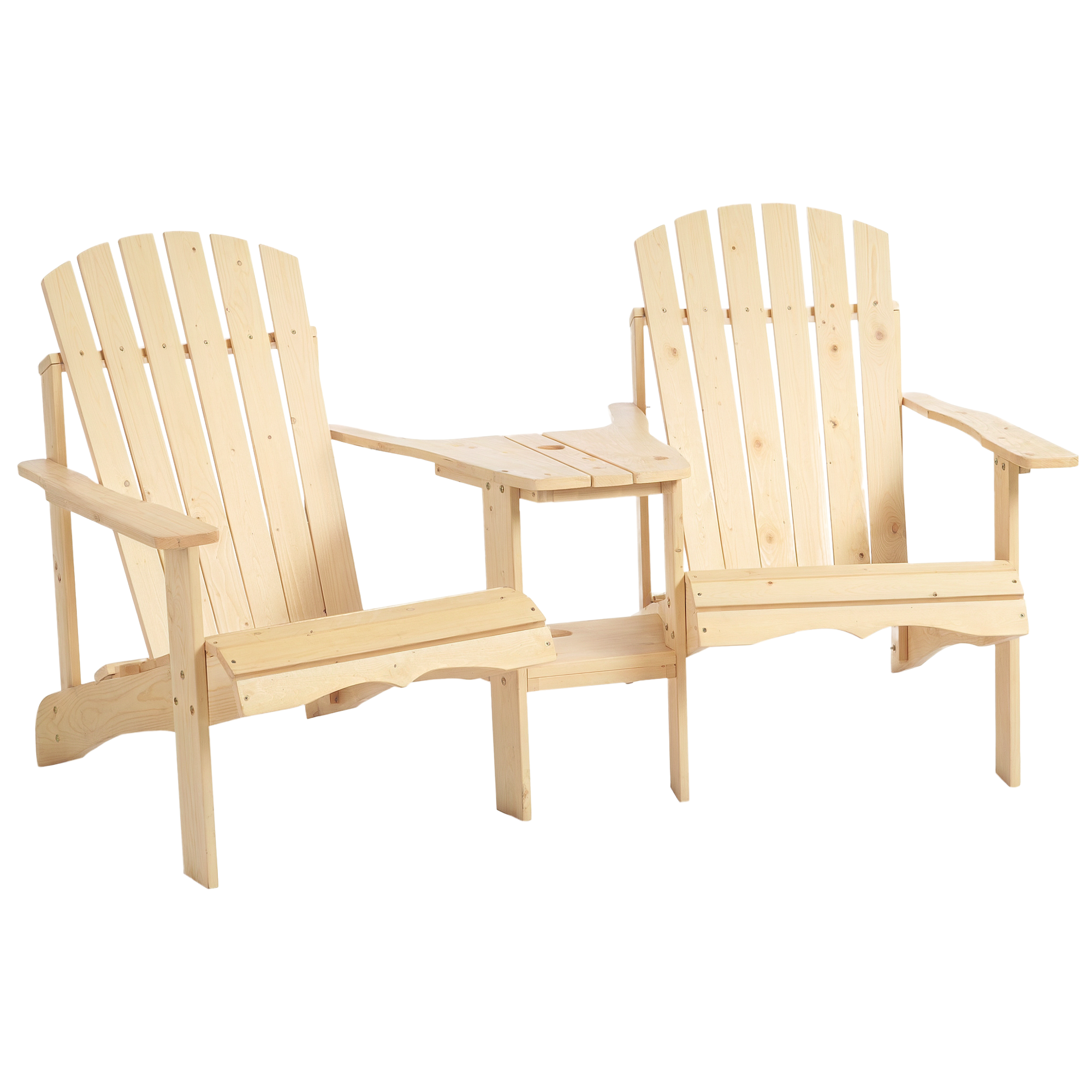 OUTSUNNY Adirondack Gartenstuhl mit Tisch und Schirmloch 2-Sitzer Sitzgruppe Gartenmöbel für Balkon aus massivem Holz in Natur 178 x 87 x 92 cm   Aosom.de