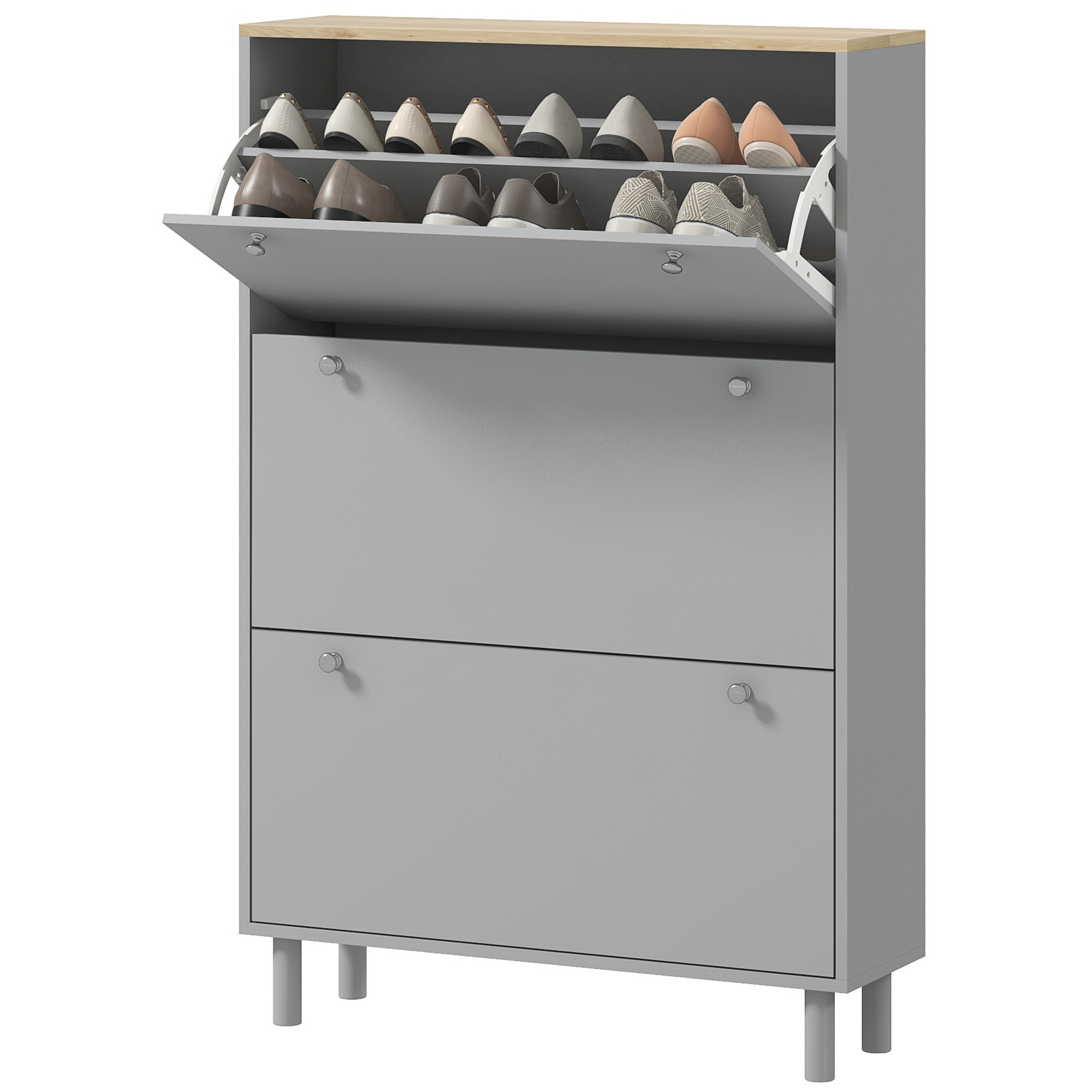 HOMCOM Schuhschrank für 24 Paar, schmaler Schuhschrank, Eingangsmöbel mit 3 klappbaren Schubladen und verstellbaren Regalen, für Flur und Eingang, 80x23,5x121cm, Grau Aosom