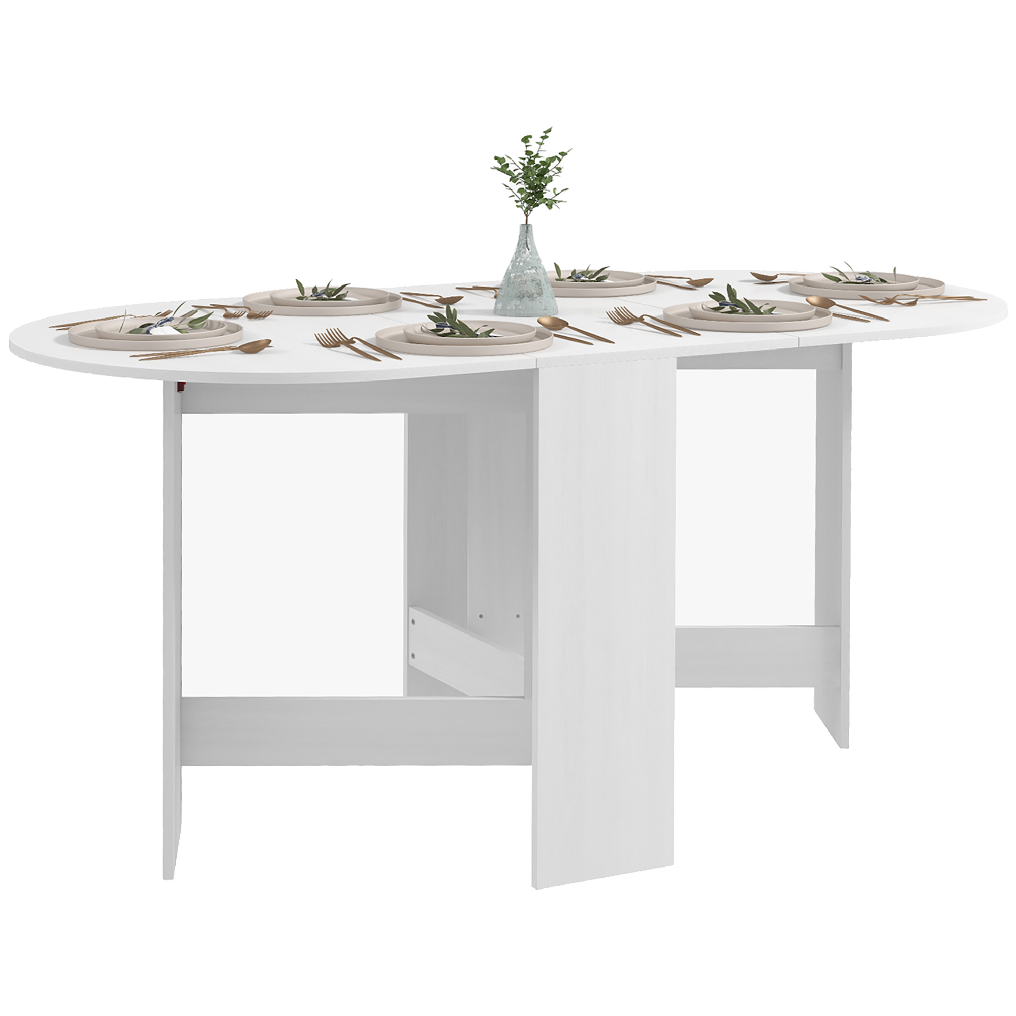 HOMCOM Klappbarer Esstisch, ovale Küchentischklappe für bis zu 6 Personen, für kleine Räume, Esszimmer, weiß Aosom