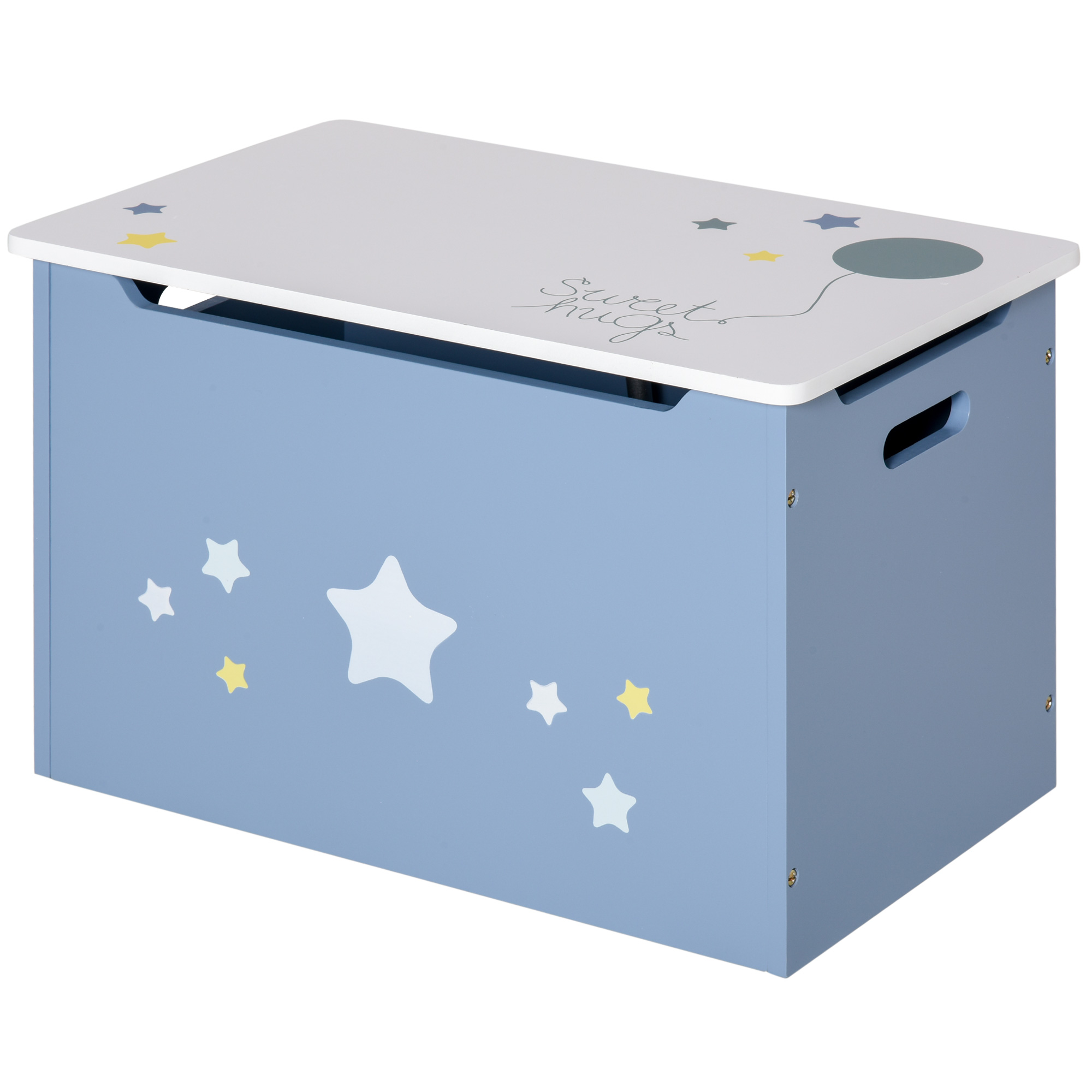 HOMCOM Spielzeugtruhe Spielzeugkiste aus Holz in Blau und Weiß, Kinderbank für Kinderzimmer 55 x 34 x 35,5 cm   Aosom