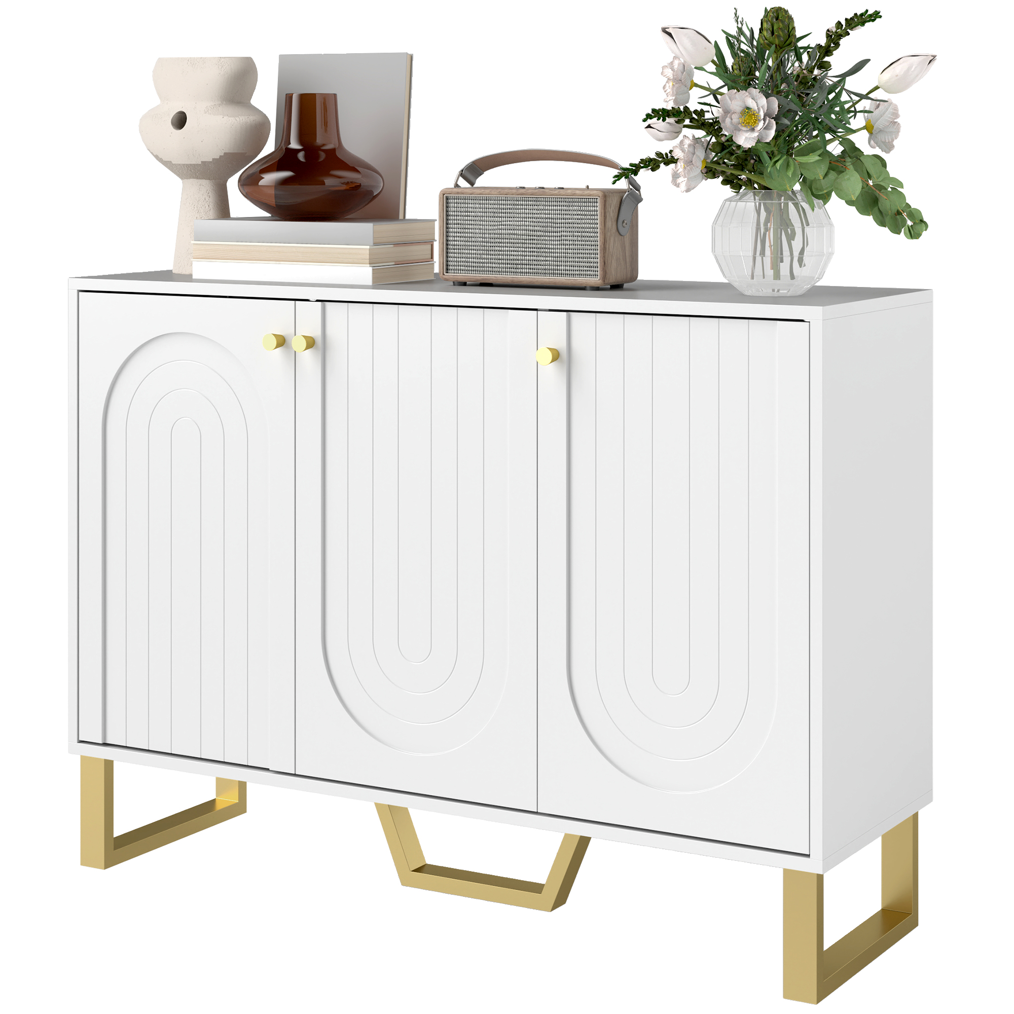 HOMCOM Buffet Wohnzimmer Aufbewahrungsmöbel im modernen Stil mit Schranktüren und verstellbarem Regal, TV-Möbel für 50-Zoll-Fernseher, Esszimmer- und Wohnzimmerbuffet, 106,5 x 35 x 77,5 cm, weiß   Aosom