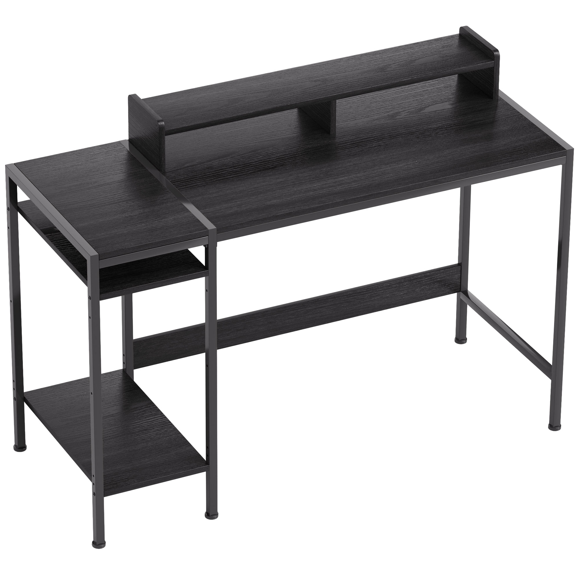 HOMCOM Schreibtisch PC mit Wendbarem Regal, Computer-Schreibtisch mit Monitorständer und 2 verstellbaren Regalen, Moderner Holz- und Stahlschreibtisch, 120x48x85,5 cm, Schwarz   Aosom