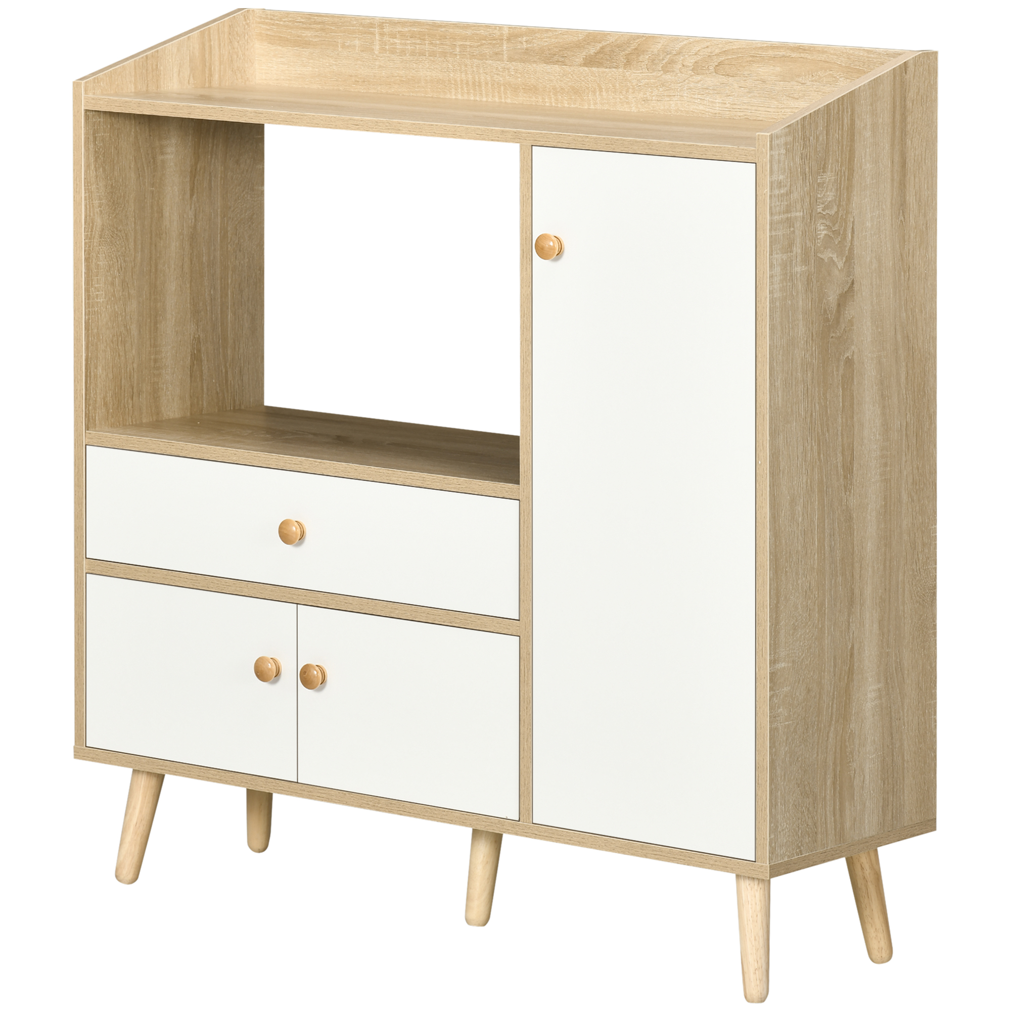 HOMCOM Küchenschrank für Mikrowelle mit 2 Schränken und Schublade, 90x30x94cm, aus MDF, Holz und Weiß   Aosom
