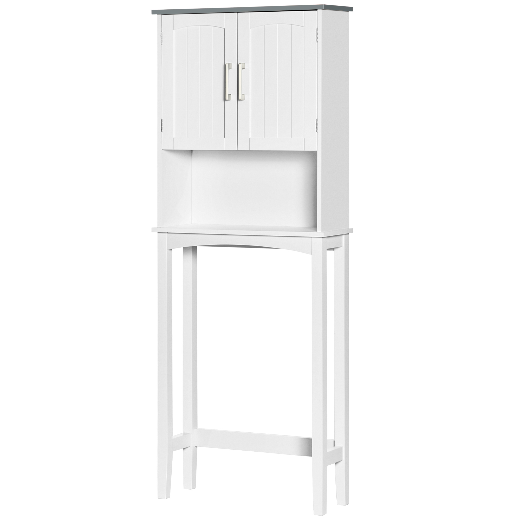 kleankin WC-Regal über Toilette Badezimmerregal mit doppelter Tür, verstellbarem Regal und offenen Fächern, 64 x 22 x 165 cm, Grau Aosom