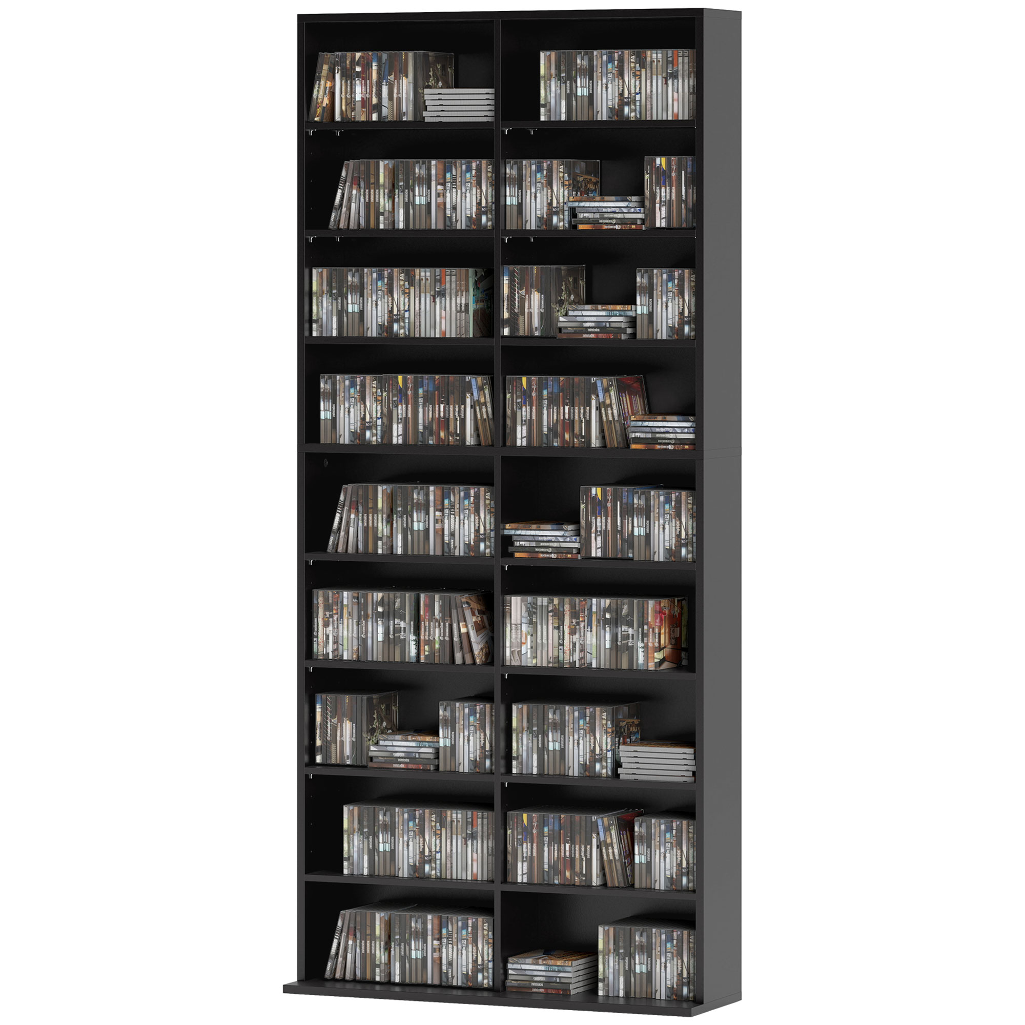 HOMCOM Mobiles CD-Regal mit 18 Fächern für 640 CDs im modernen Design, CD-Schrank aus Spanplatte, 78,5x24x175 cm, Schwarz   Aosom