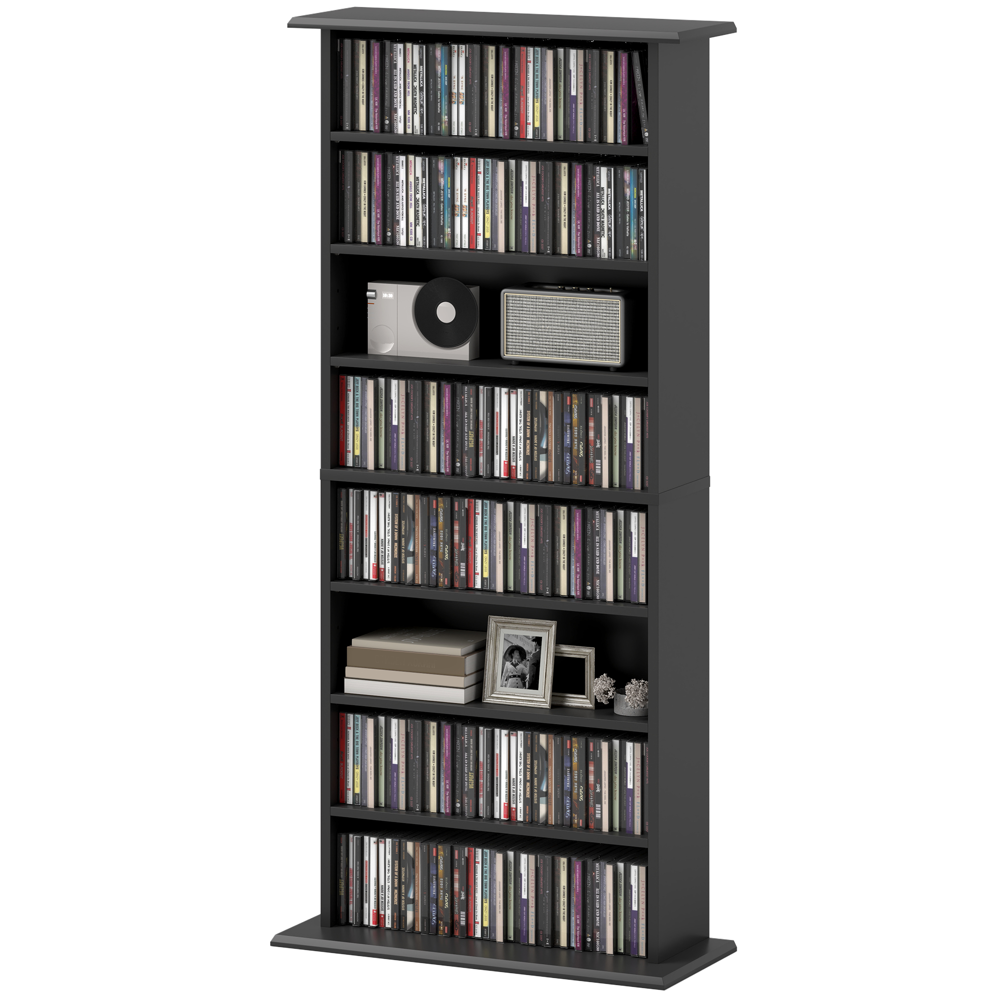 HOMCOM Modernes CD-Regal mit 8 Fächern für 360 CDs, Spanplatte, 58x24x124,5 cm, Schwarz   Aosom