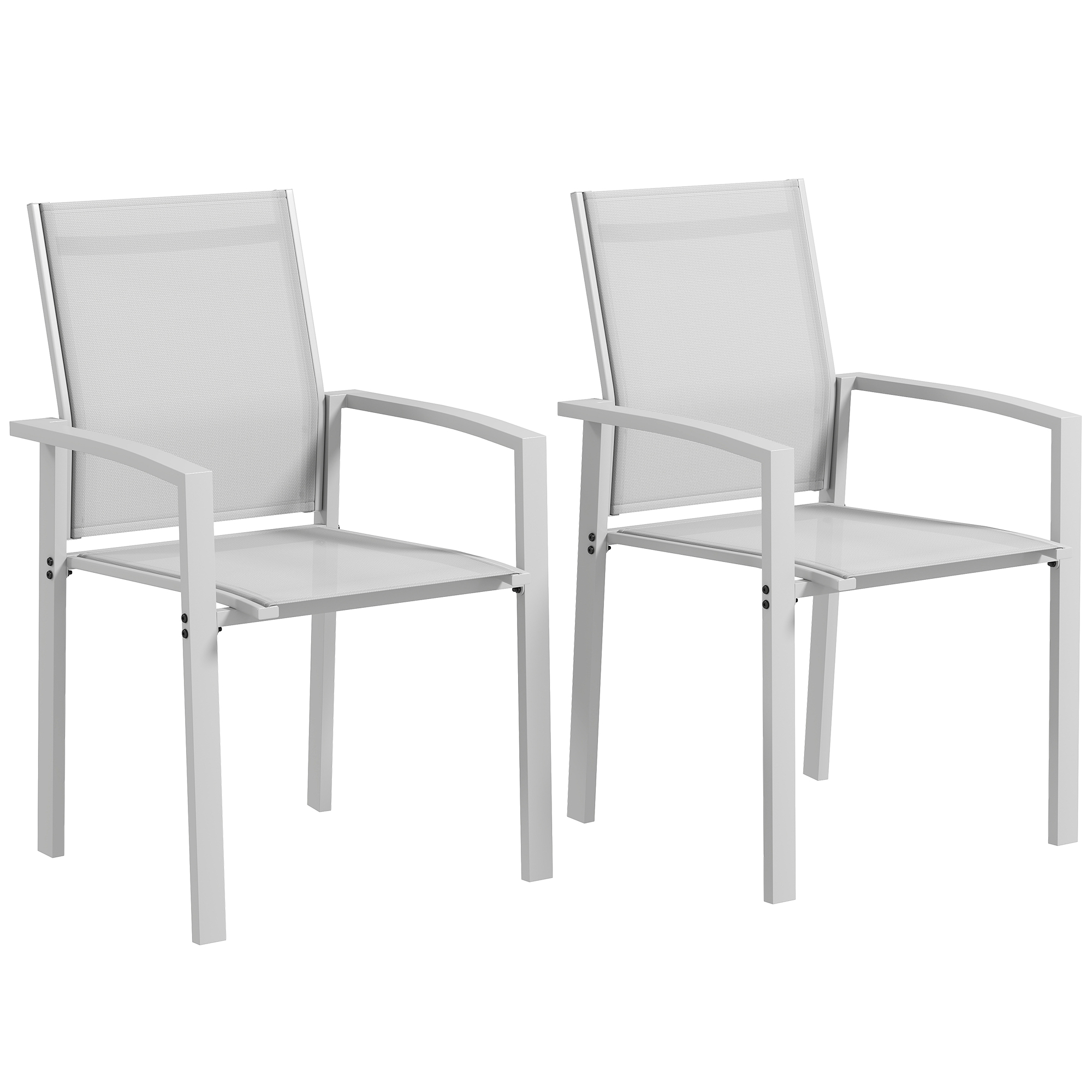 Outsunny Set 2 Stapelbare Gartenstühle mit Armlehnen, Essstühle aus Aluminium und Texteline, wasserdicht, für Terrasse, Balkon, Garten, Innen- und Außenbereich, 56x58x89cm, Hellgrau   Aosom