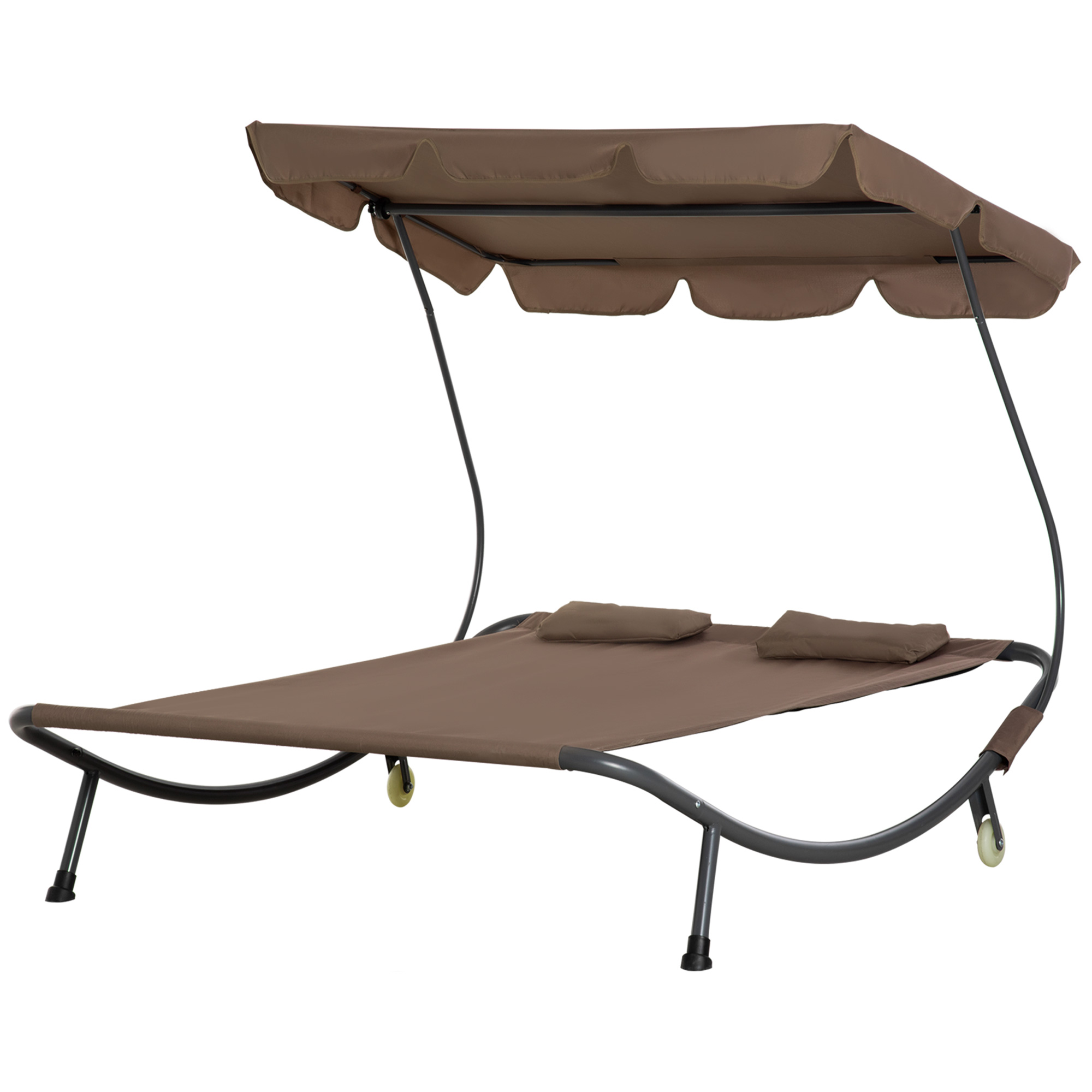 Outsunny Doppelbett Sonnenliege mit Sonnenschirm, verstellbar für den Außen- und Gartenbereich, 200x175x134cm Braun   Aosom