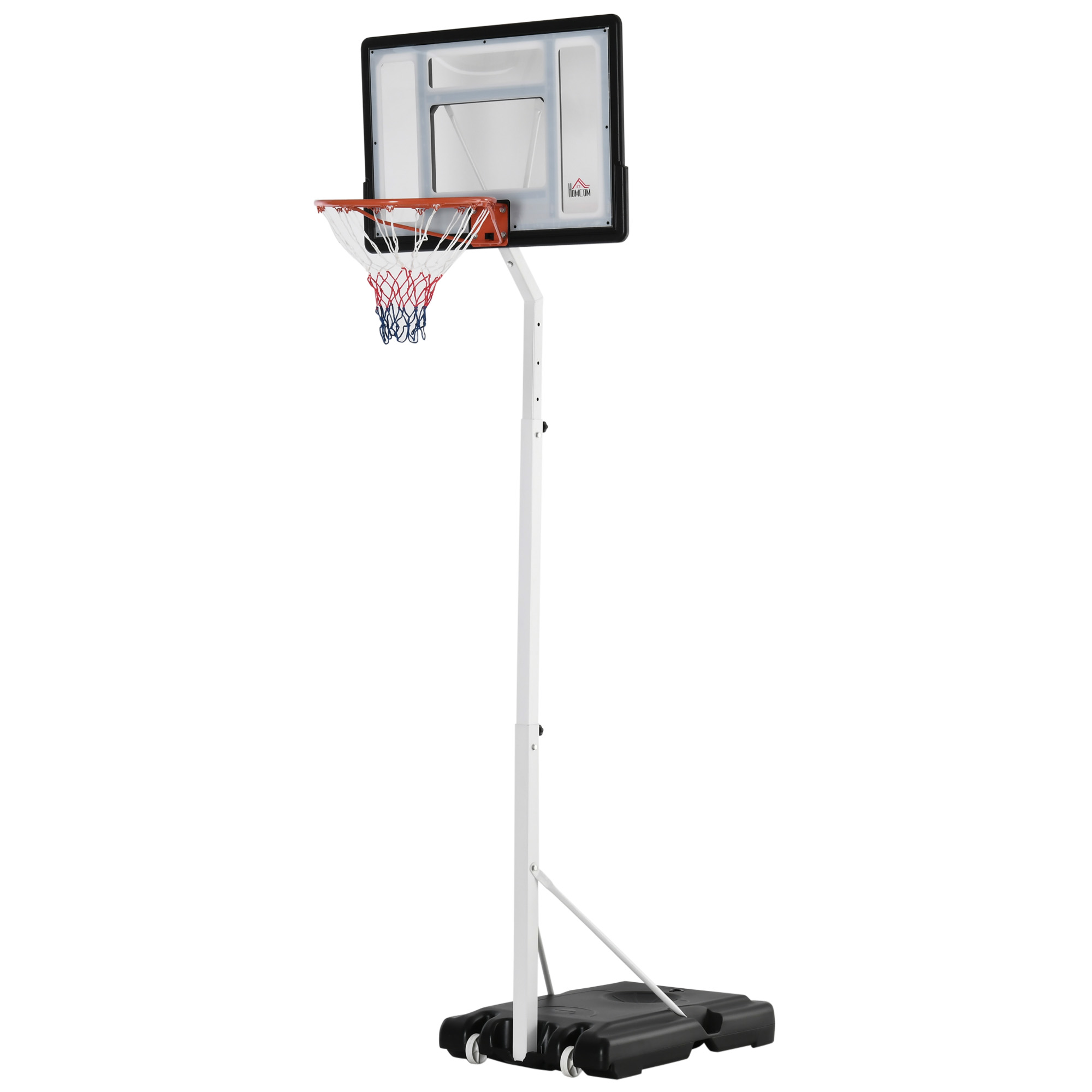 HOMCOM Basketballkorb für Erwachsene mit verstellbarem PVC-Board 90x60x260-310cm und integrierten Rollen Weiß   Aosom