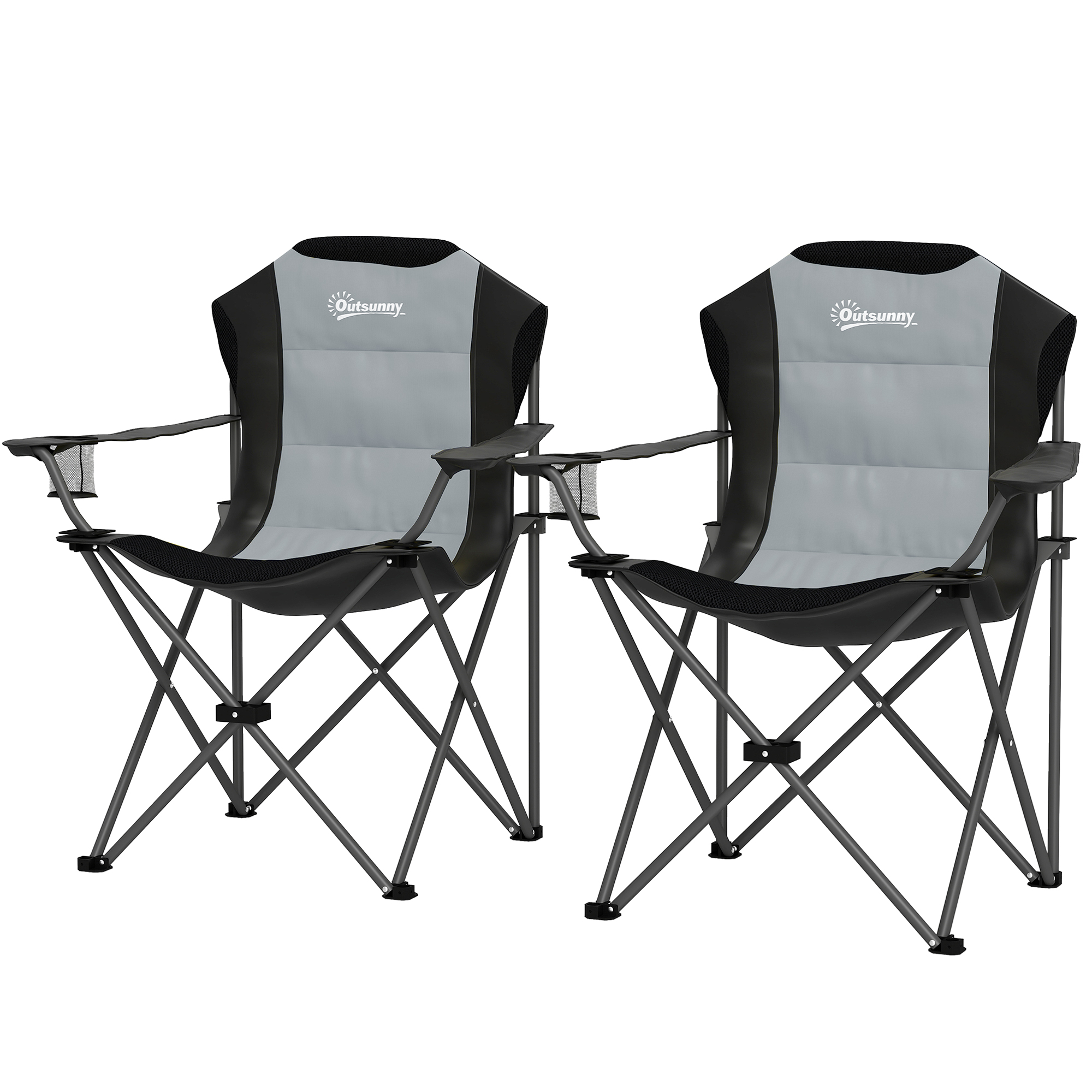 Outsunny Lot de 2 klappbarer Campingstuhl gepolstert mit hoher Rückenlehne und Getränkehalter, faltbarer Stuhl für Wandern, Strand, Picknick, Reisen, bis 120 kg belastbar, dunkelgrau Aosom
