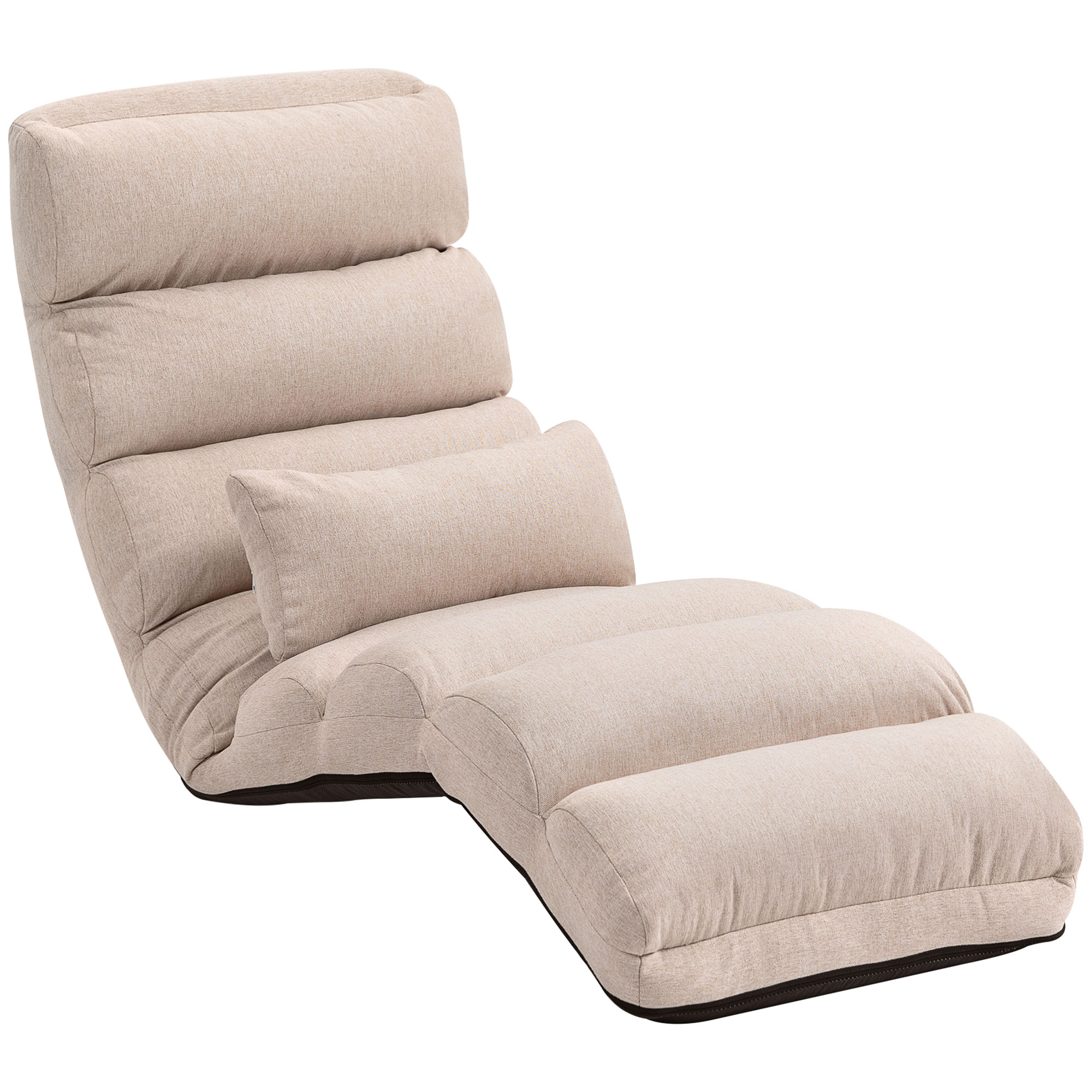 HOMCOM Bodensofa Schlafsessel 1 Platz Schlafsofa umwandelbar Liege mit verstellbarer Rückenlehne und Kopfstütze in 5 Positionen für Wohnzimmer Schlafzimmer und Büro Traglast 120 kg 58x119x78cm beige   Aosom