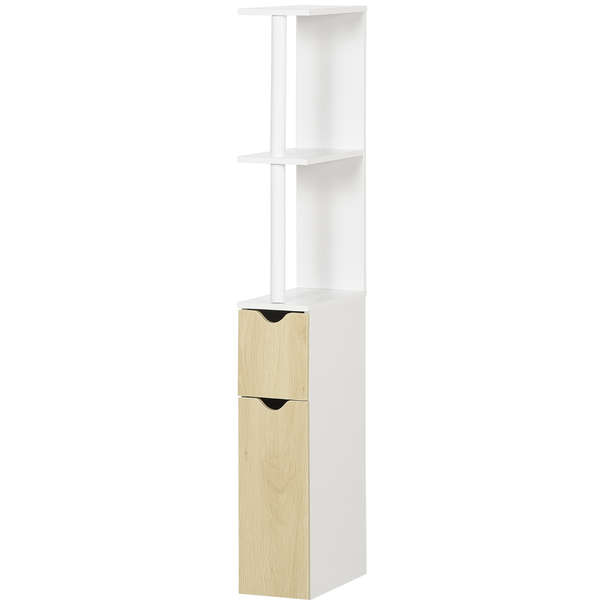 Kleankin Colonna Bagno mit 2 Regalen und 2 Schränken, Hochschränk für Badezimmer aus MDF, 15,2x29,8x118cm, Naturholz   Aosom