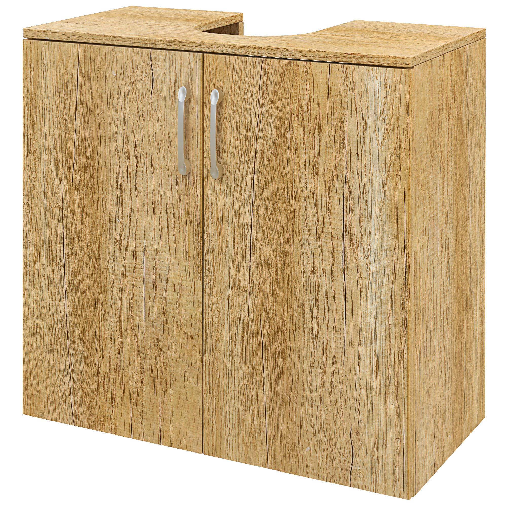 HOMCOM Badezimmer Unterschrank Modern, Hängeschrank mit 2 Türen und 2 Regalen und U-Aussparung aus Holz, Naturfarbe   Aosom