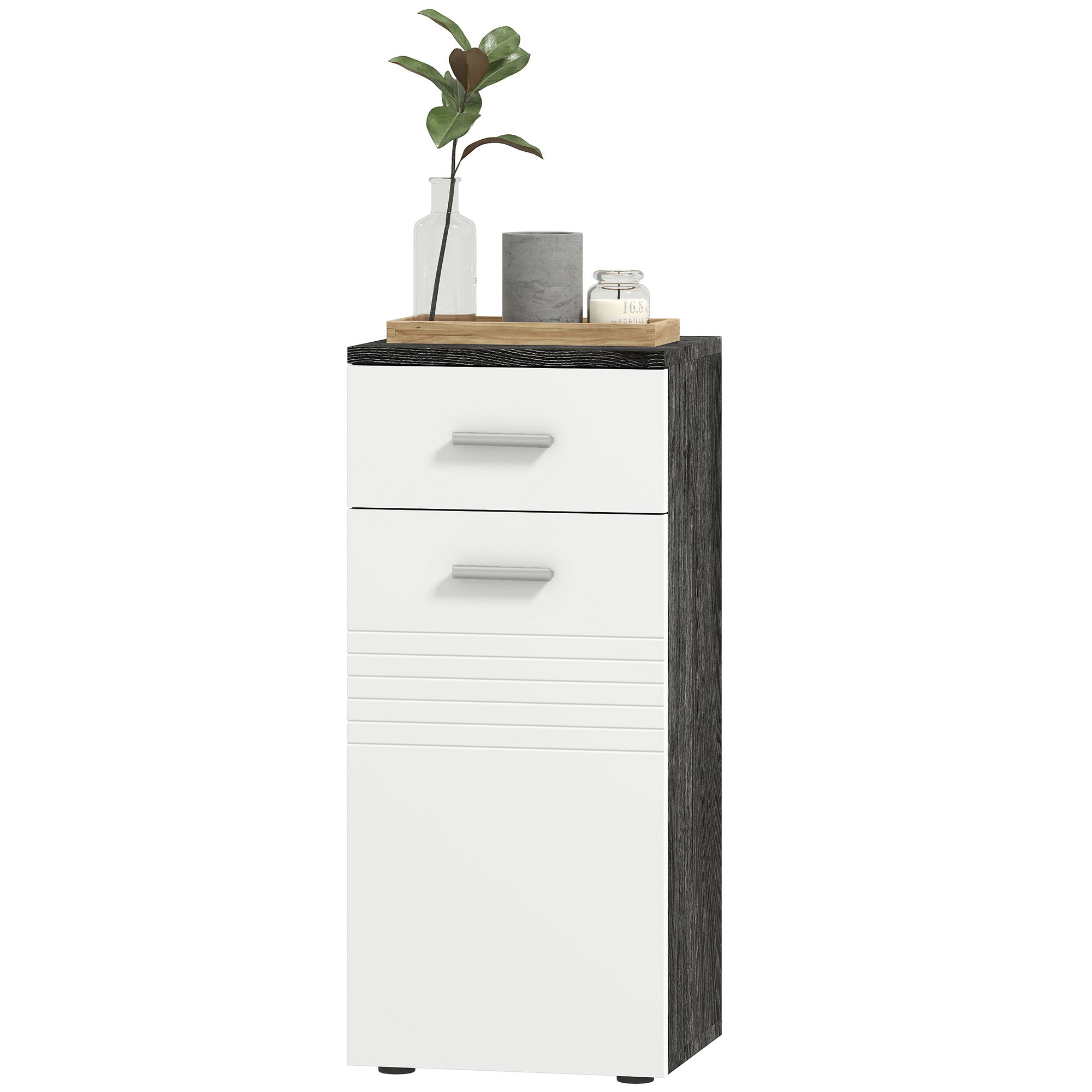 kleankin Badezimmerschrank mit Schublade und einer Tür, platzsparender Holzschrank für Esszimmer, Wohnzimmer, Küche, 35x30x77,5 cm, Weiß und Schwarz Aosom