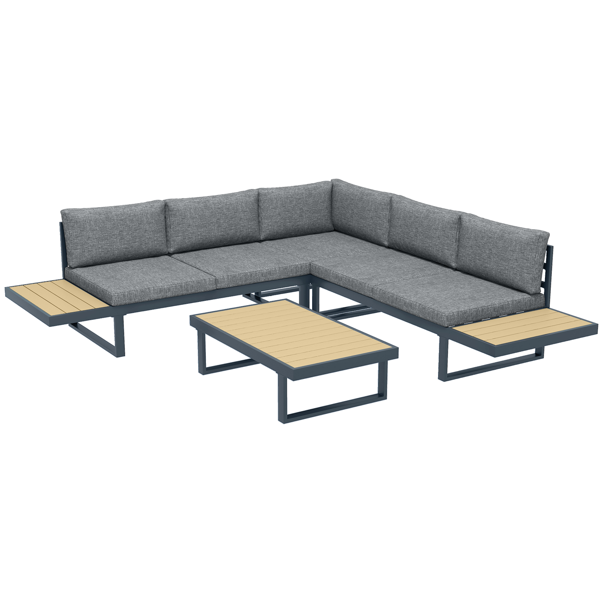 Outsunny Gartenmöbel Set Ecksofa Outdoor Design Zeitgenössisch 5 Plätze Kissen Aluminium Couchtisch Anthrazitgrau Holzoptik Aosom