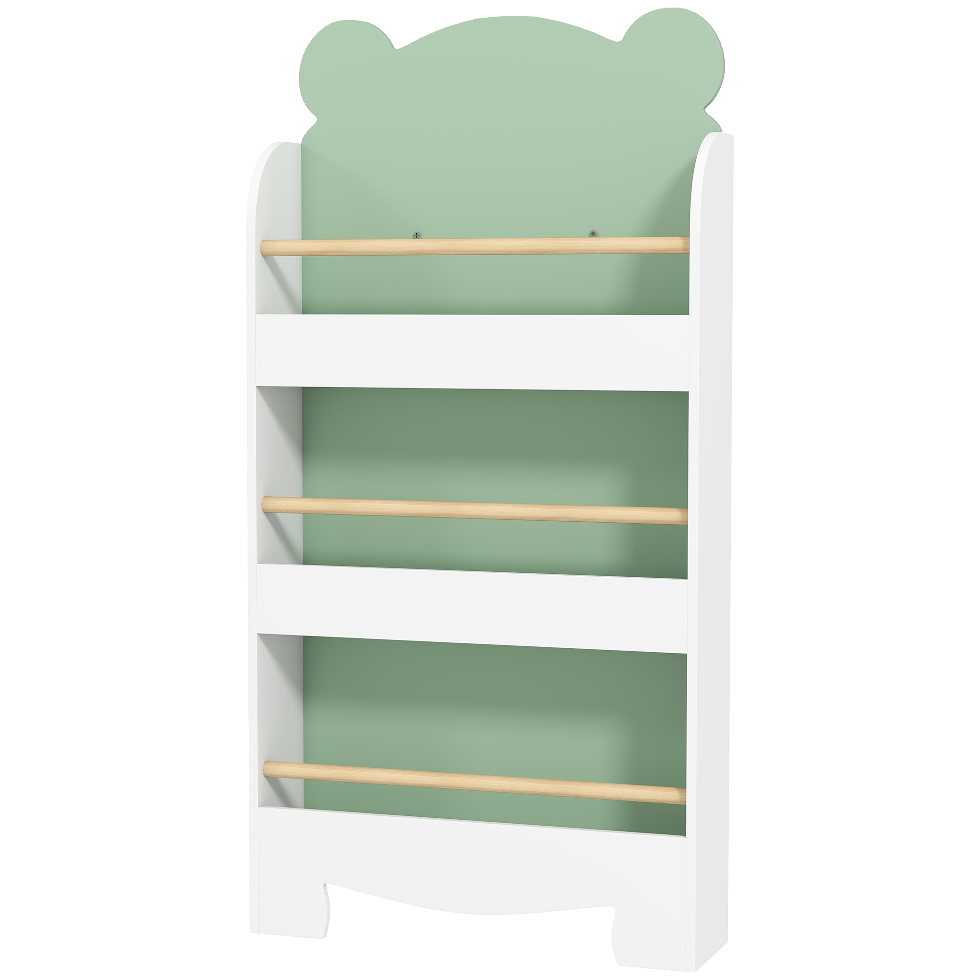 AIYAPLAY Kinderbuchregal mit 3 Etagen, Platzsparendes Regal in Bärenform mit Frontbarrieren, für Kinderzimmer und Wohnzimmer, 55x15x110 cm, Grün   Aosom