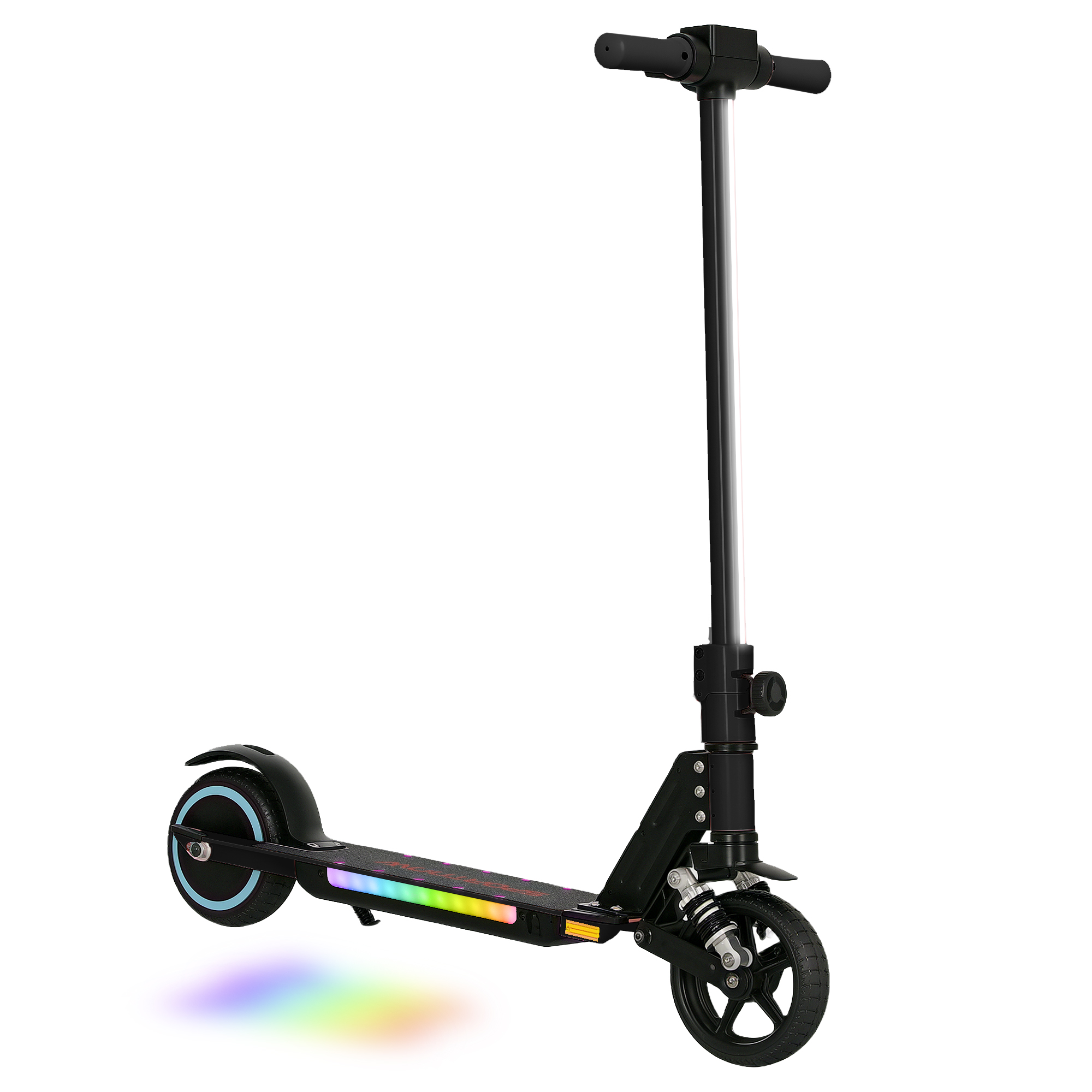 SPORTNOW Kinder Elektroroller 6-14 Jahre, klappbarer elektrischer Roller für Kinder, max. Geschwindigkeit 14 km/h Reichweite von 6 km mit Doppelbremse, bunte Lichter, aus Aluminium, Schwarz Aosom