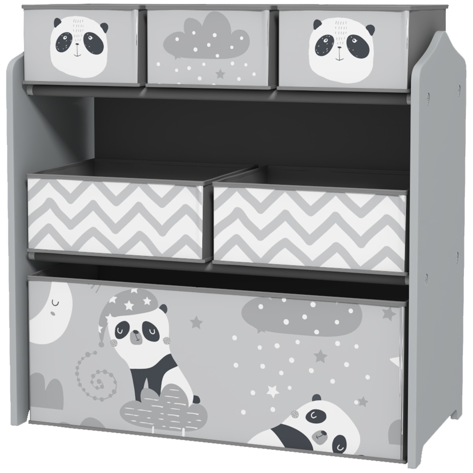 ZONEKIZ Spielzeugregal für Kinder mit 6 abnehmbaren Stoffbehältern, Mehrzweckspielzeugorganisator für Kinderzimmer und Spielzimmer, 63x30x66 cm, Grau   Aosom