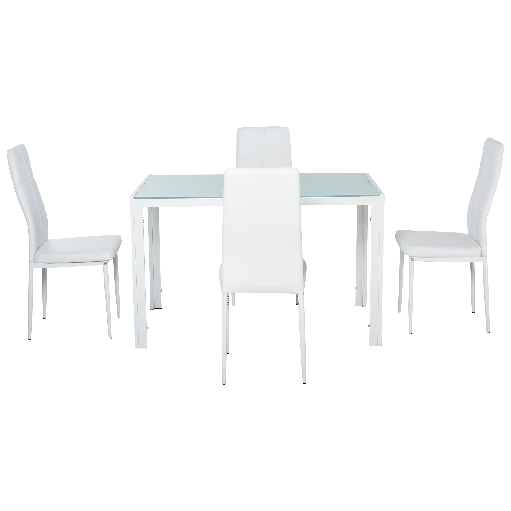 HOMCOM Esszimmer-Set mit Esstisch und Stühlen für 4 Personen, Küchentisch mit Stühlen, rechteckige Glasplatte, Metallgestell, für Küche Wohnzimmer Zuhause, Weiß Aosom