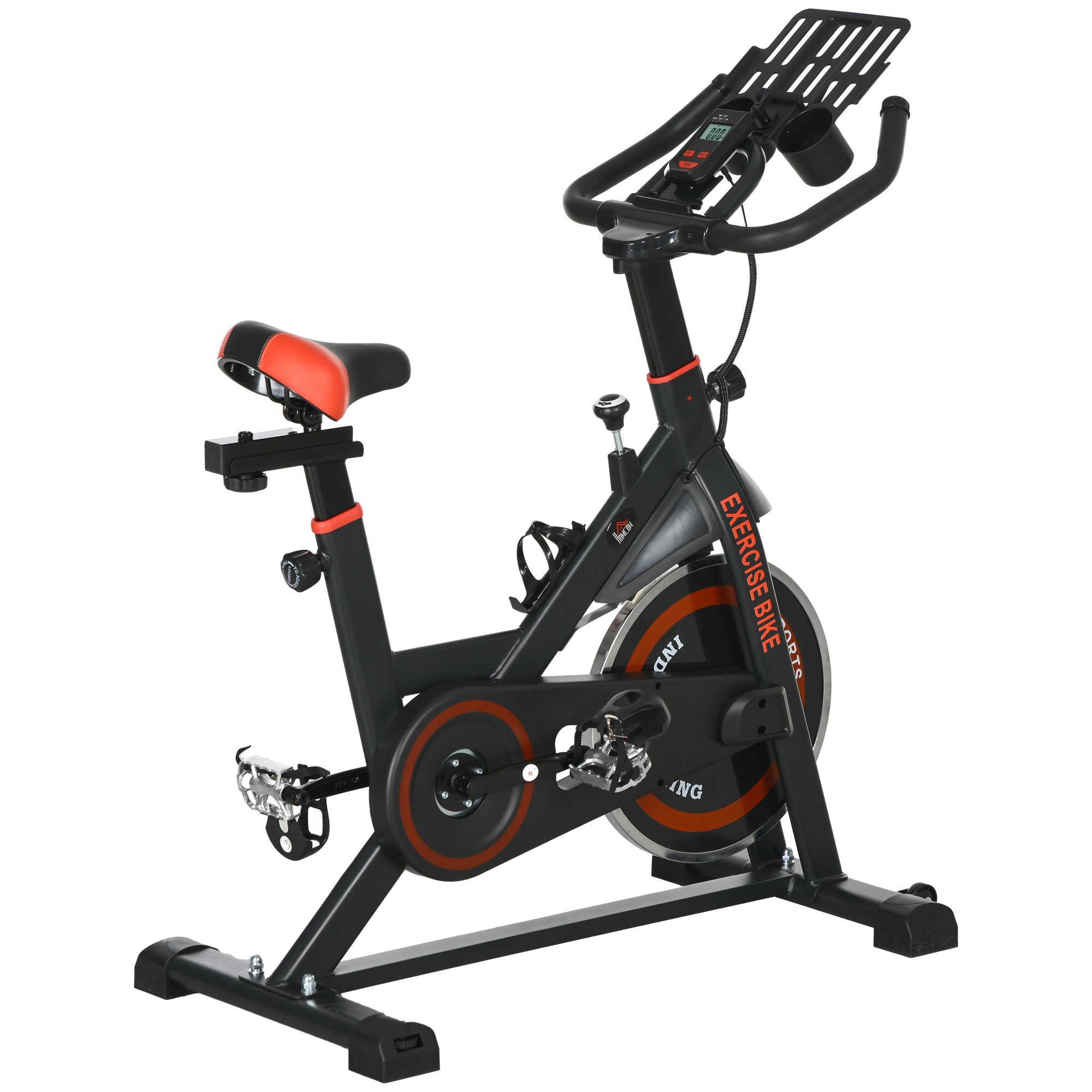 HOMCOM Heimtrainer, Fitness-Heimtrainer mit verstellbarem Lenker und Sattel, Ablagekorb, LCD-Monitor, Flaschenhalter, 8 kg Schwungrad und Rollen, Rot   Aosom