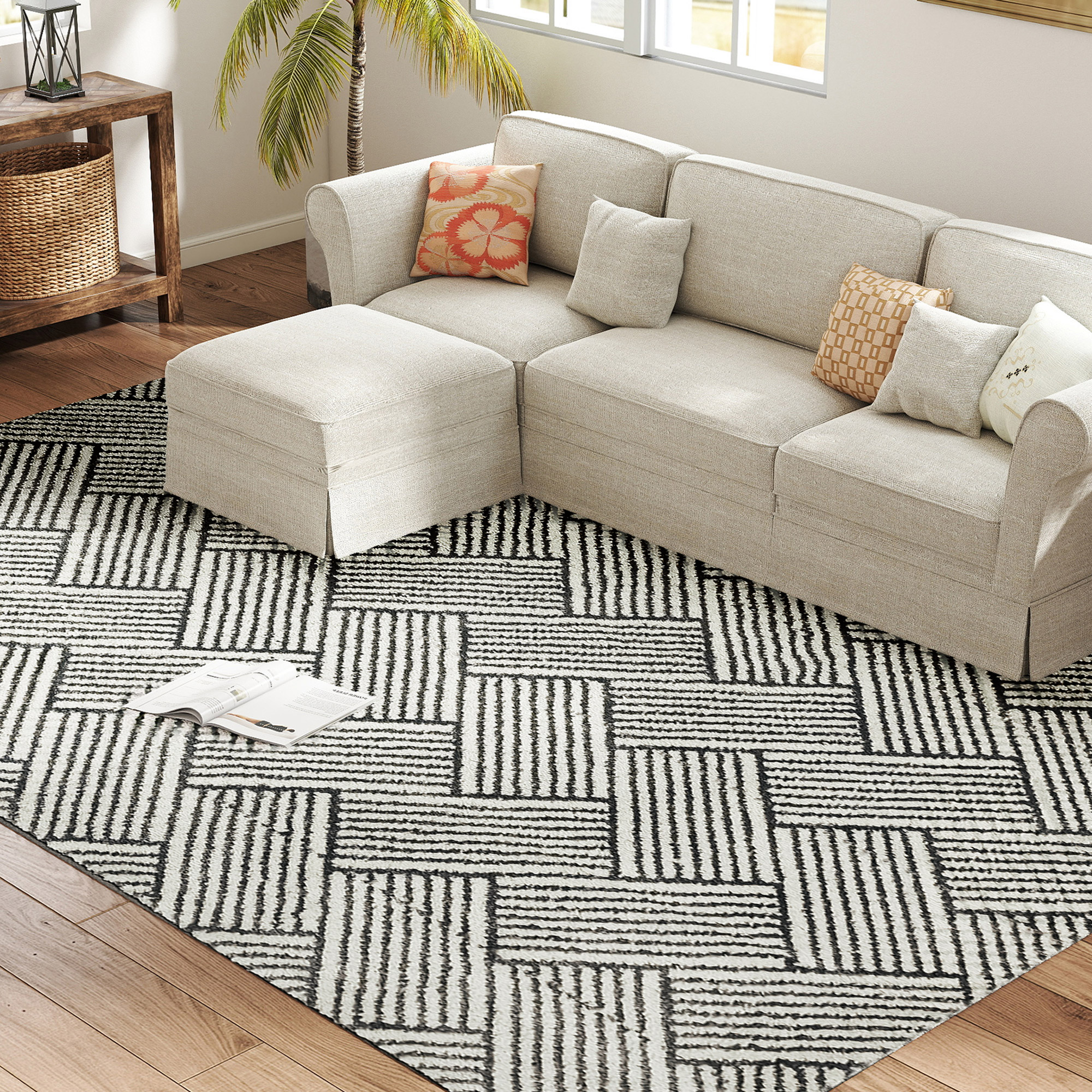 HOMCOM Teppich Wohnzimmer 230 x 160 cm kurzer Flor, maschinenwaschbar, hypoallergen, für Wohnzimmer, Schlafzimmer, Büro, Hellgrau Aosom