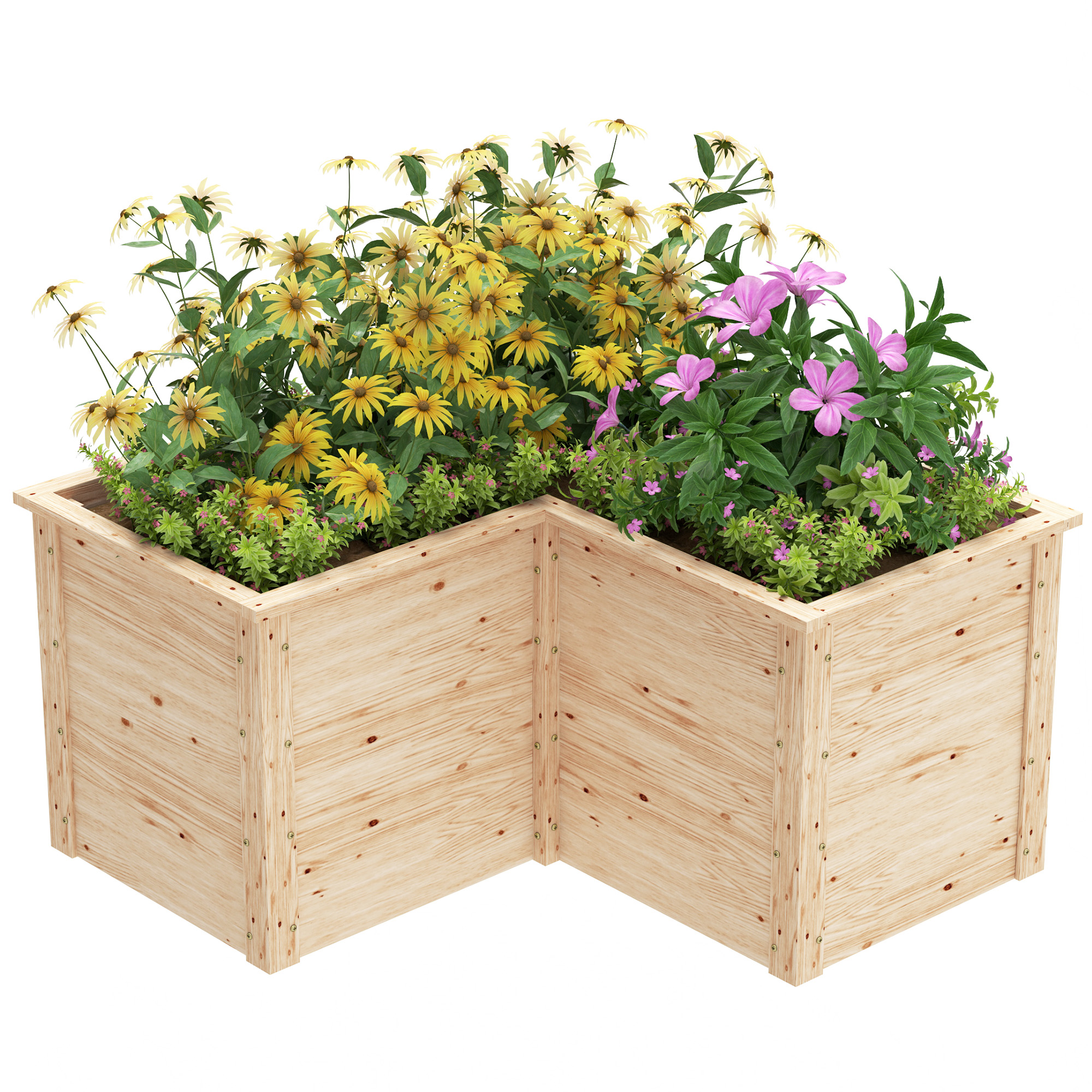 Outsunny Hochbeet in L-Form, erhöhtes Gartenbeet, offenes Blumenbeet für Terrasse und Patio, 120 x 120 x 62 cm, Naturholz Aosom