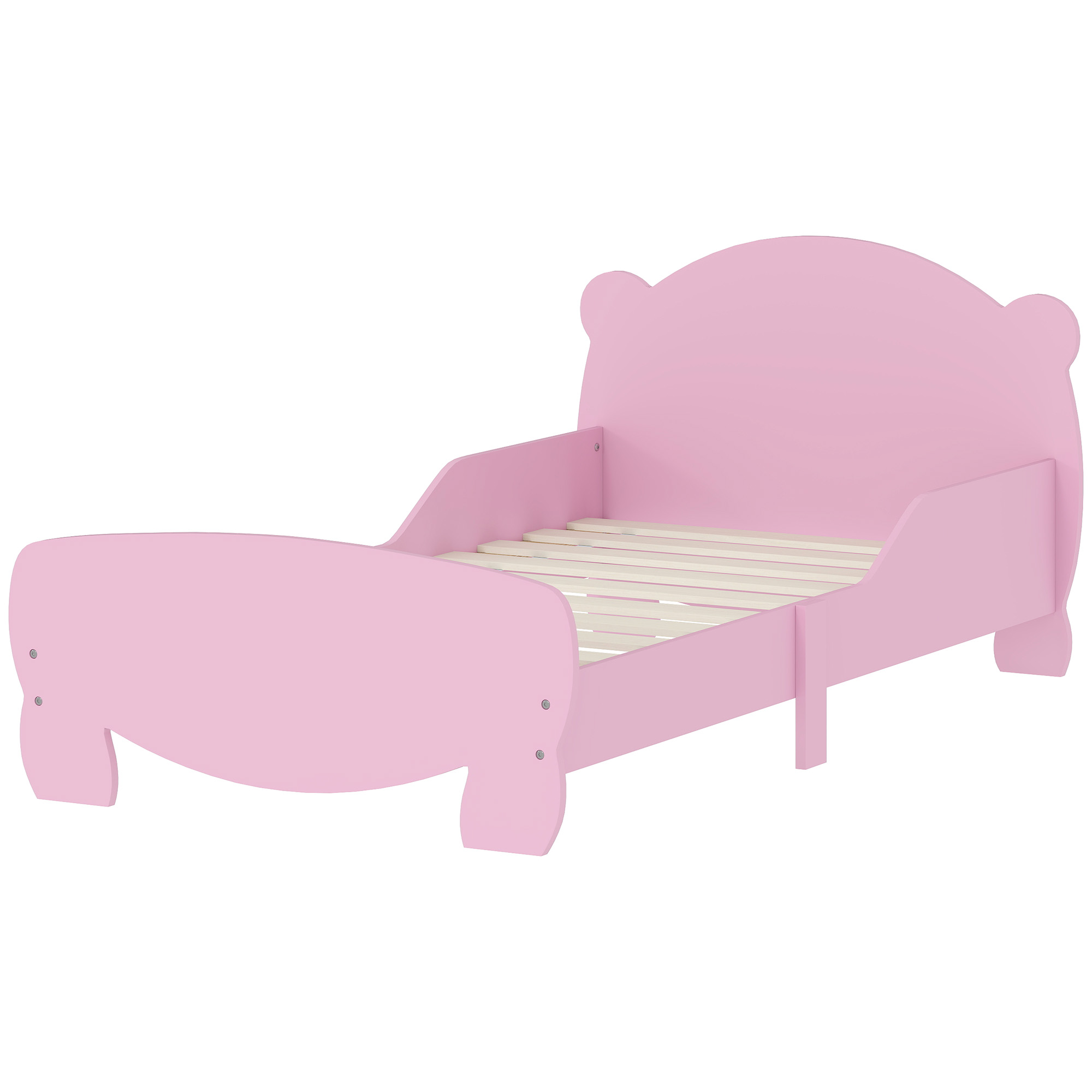 AIYAPLAY Montessori Kinderbett 3-6 Jahre, 140x70 cm Einzelbett für Kinder mit Anti-Fall-Leisten und Bärenholz-Lattenrost für Kinderzimmer, Rosa   Aosom