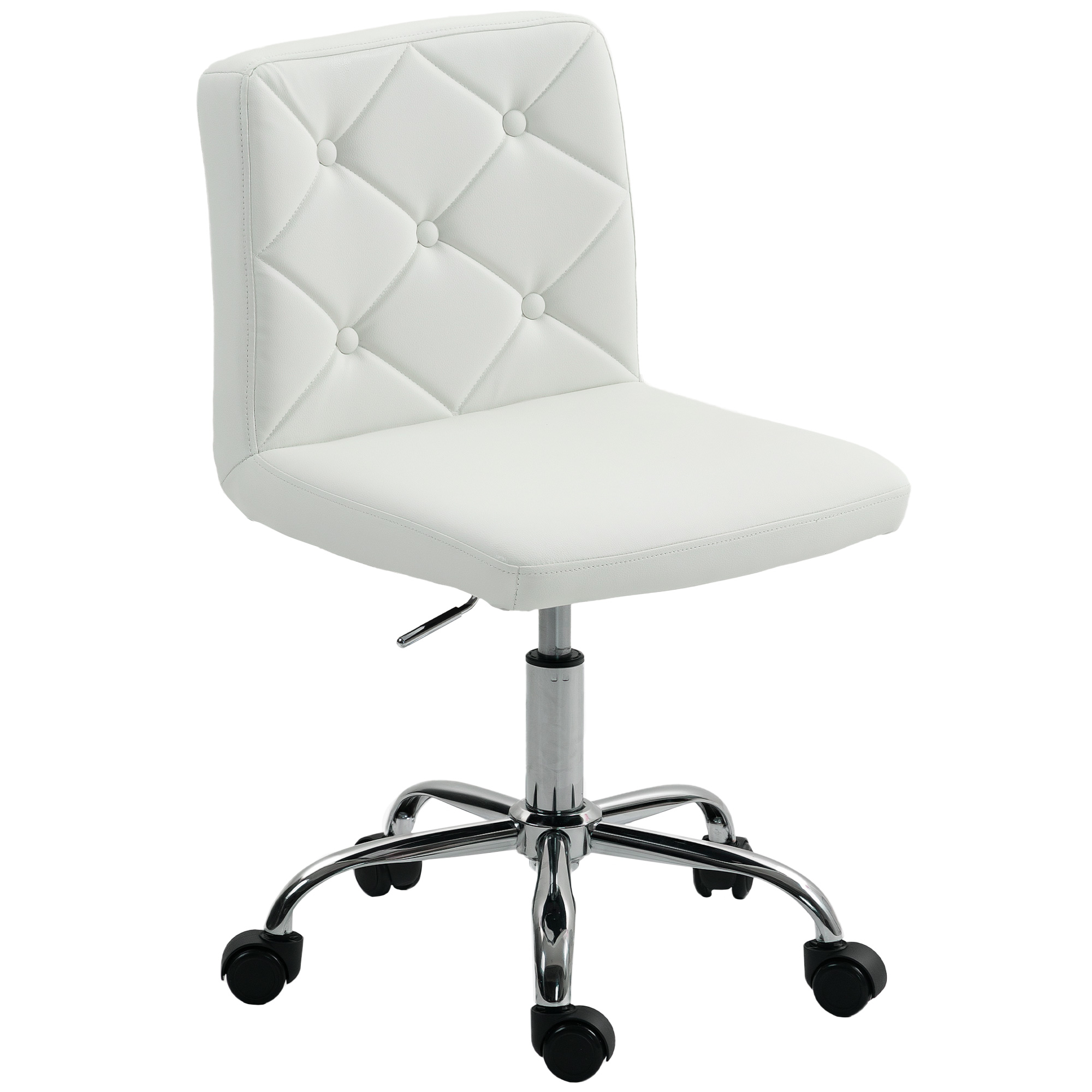 HOMCOM Bürostuhl mit verstellbarer Höhe, gepolstert mit Knöpfen und drehbaren Rollen, Schreibtischstuhl aus PU-Leder, Schaumstoff und Stahl, 44x50x78-88 cm, Weiß Aosom