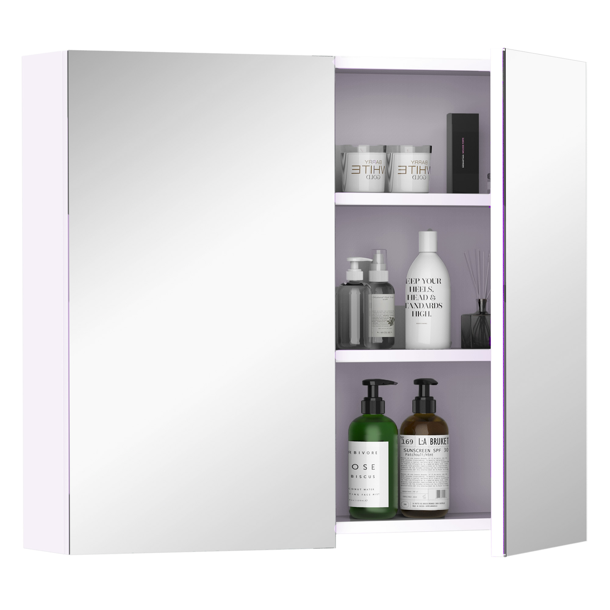HOMCOM Badezimmerschrank mit Spiegel, 70 x 60 cm, Badezimmerschrank, Spiegelschrank mit verstellbarem Regal, weiß Aosom