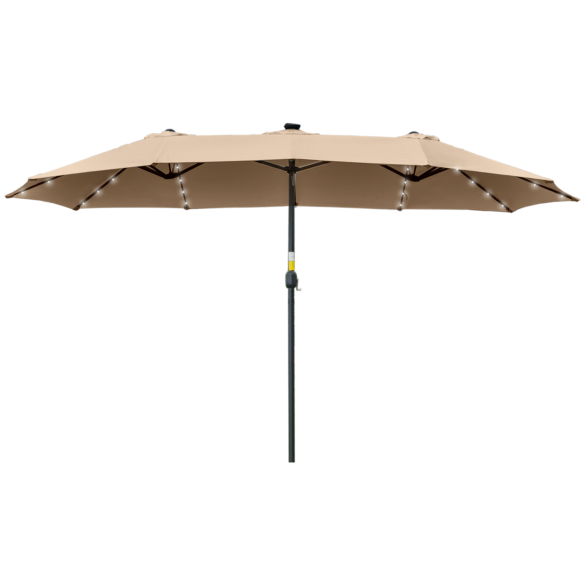 Outsunny Sonnenschirm 4,5m mit 48 Solar-LED-Lichtern, Doppel-Gartenschirm mit Kurbel, Khaki   Aosom