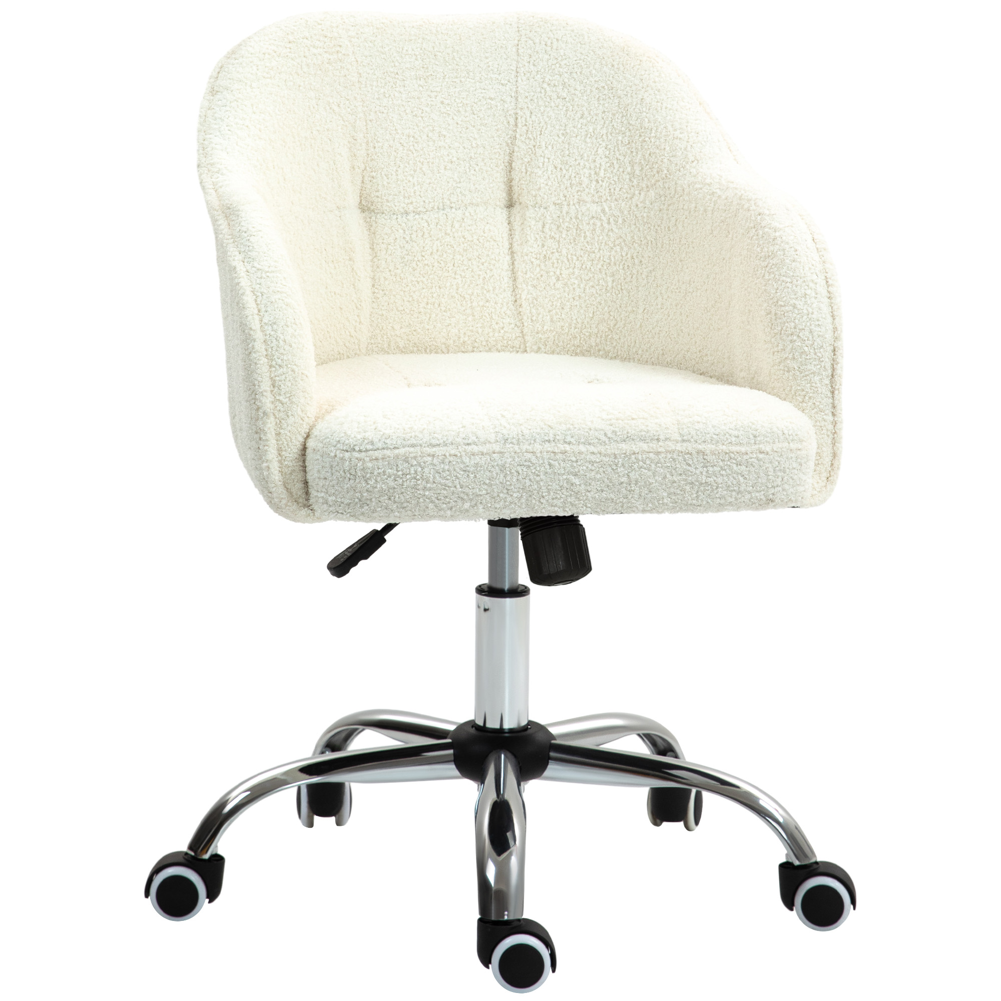 HOMCOM Homeoffice Stuhl, Ergonomisch Schreibtischstuhl Drehstuhl Höhenverstellbarer Bürostuhl mit Wippfunktion, Teddysamtoptik, Schminkstuhl für Schlafzimmer, Arbeitszimmer, Cremeweiß Aosom