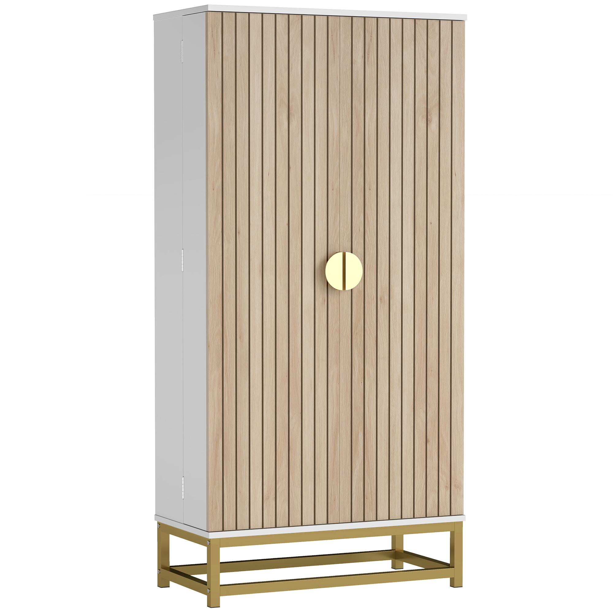 HOMCOM Buffetschrank, Küchenmöbel Lagerung, moderner Geschirrschrank mit 12 Türregalen, verstellbaren Regalen und doppelten Lamellen-Türen, für Esszimmer, Wohnzimmer, 58x29x119,5cm, weiß   Aosom