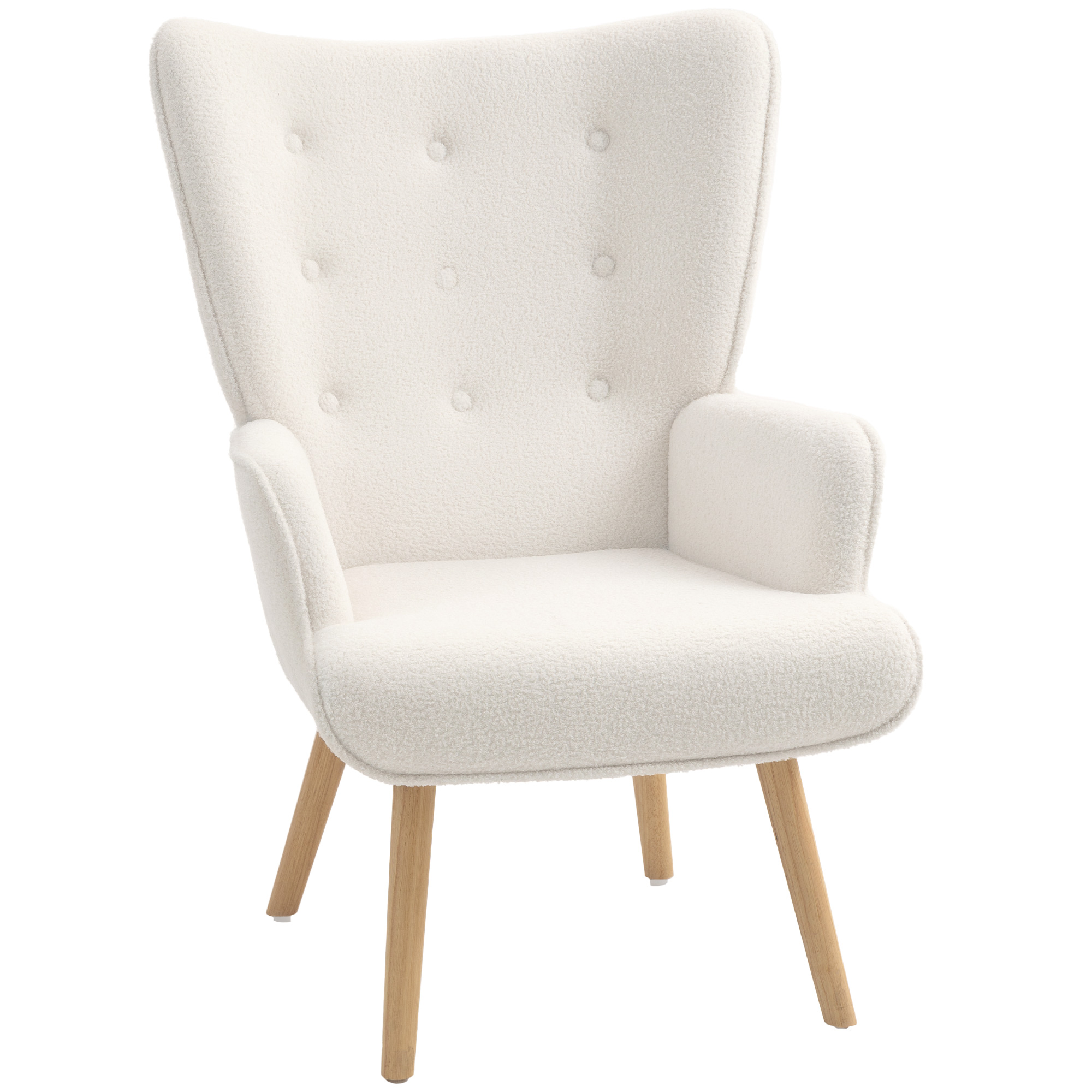 HOMCOM Loungesessel aus Bouclé-Stoff, moderner gepolsterter Ohrensessel mit Holzbeinen, Armlehnen und ergonomischer Rückenlehne, für Esszimmer, Wohnzimmer, Schlafzimmer, Büro, Beige Aosom