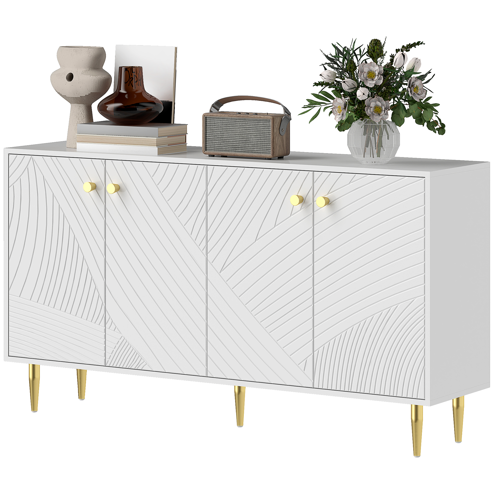 HOMCOM Buffet Wohnzimmer Aufbewahrungsschrank mit verstellbaren Regalen, Türenschränken, moderner Buffet für Wohnzimmer, Küche, Esszimmer, 140 x 35 x 77,5 cm, Weiß Aosom