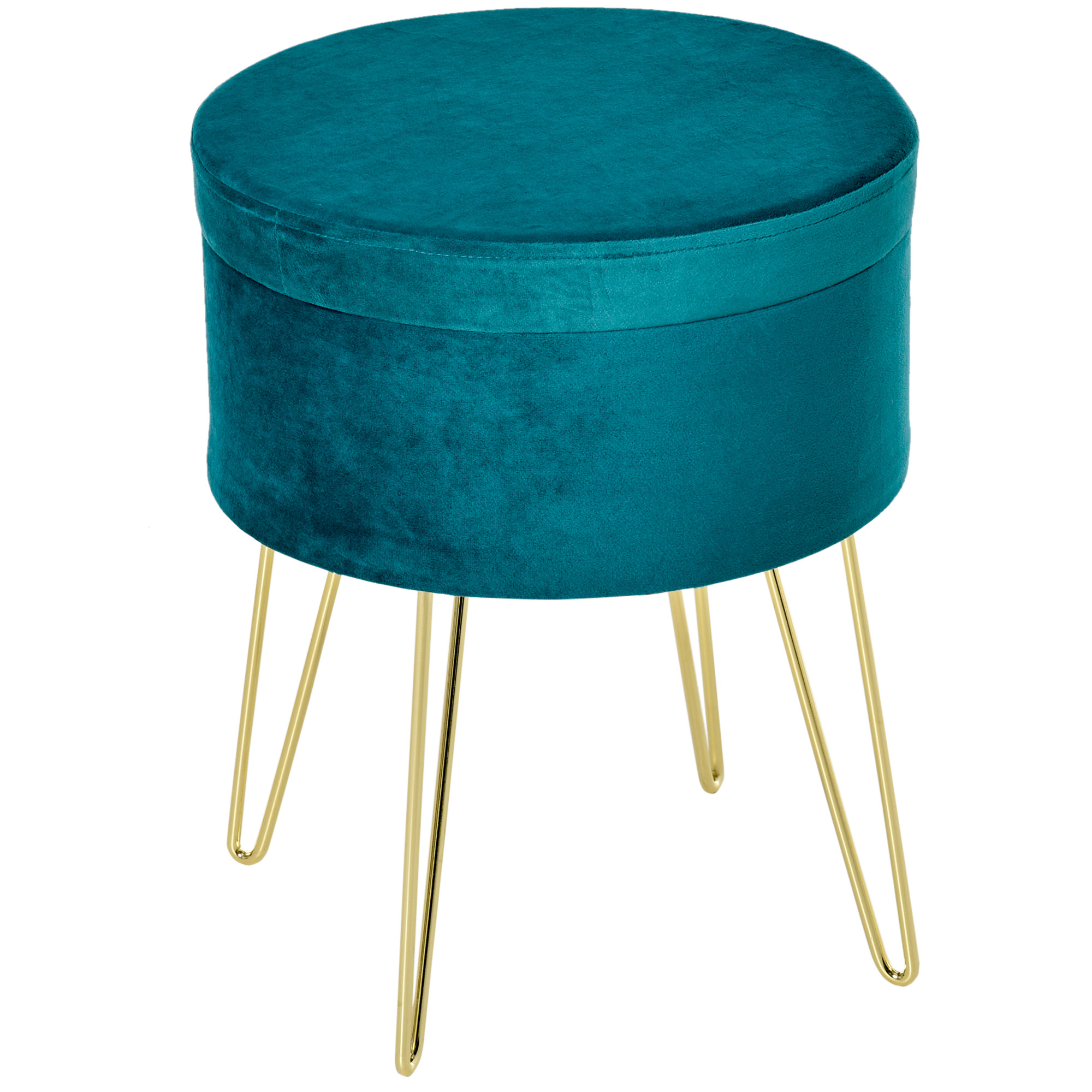 HOMCOM Pouf-Container 2-in-1 mit Hocker- und Tischfunktion, in Holz und Grünem Stoff, Metall mit Goldfinish, 36x36x45cm Aosom