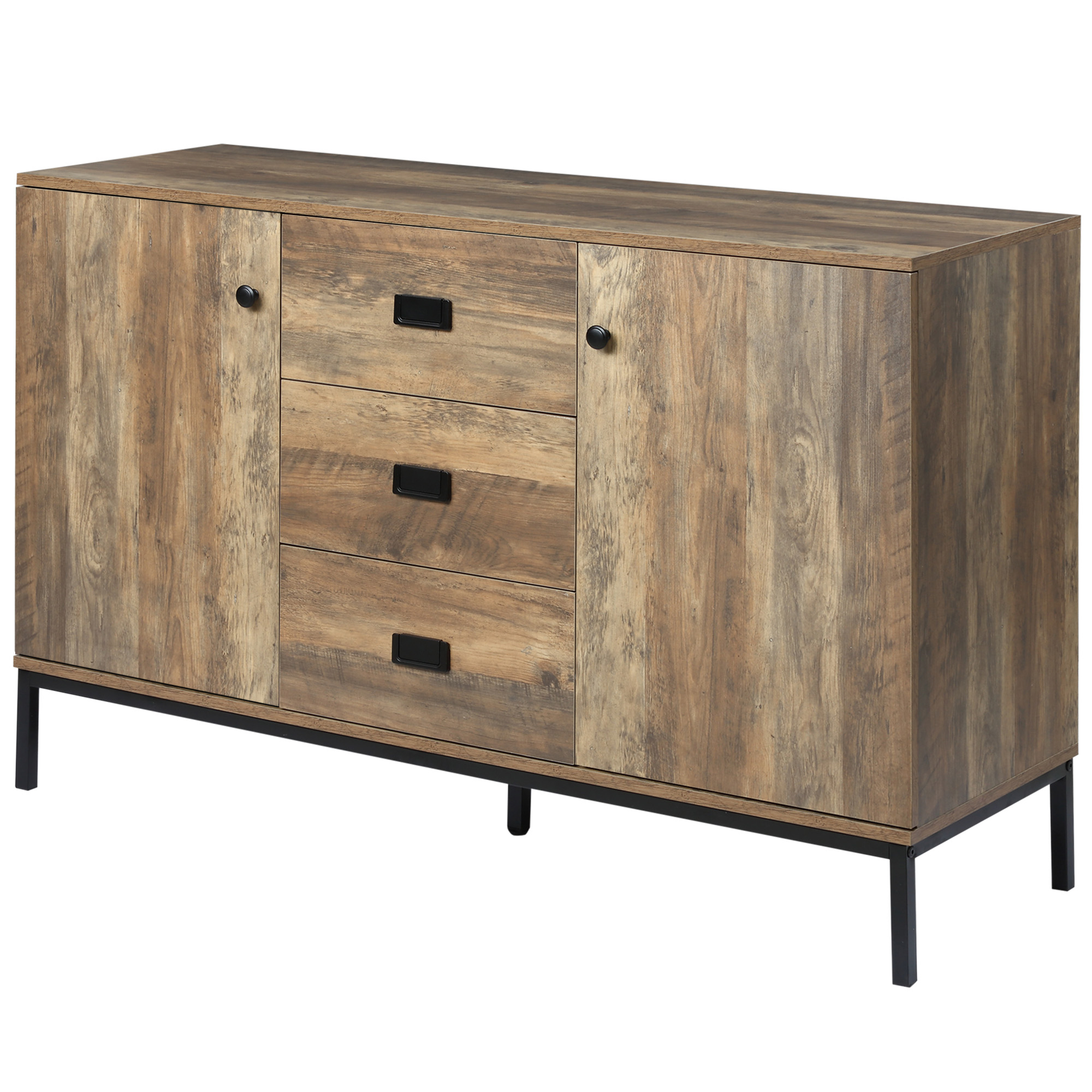 HOMCOM Buffet Schrank Küchenschrank mit 2 Schränken 3-stufig verstellbares Regal 3 Schubladen zeitgemäßes Design - 120 x 39,5 x 77 cm braun   Aosom