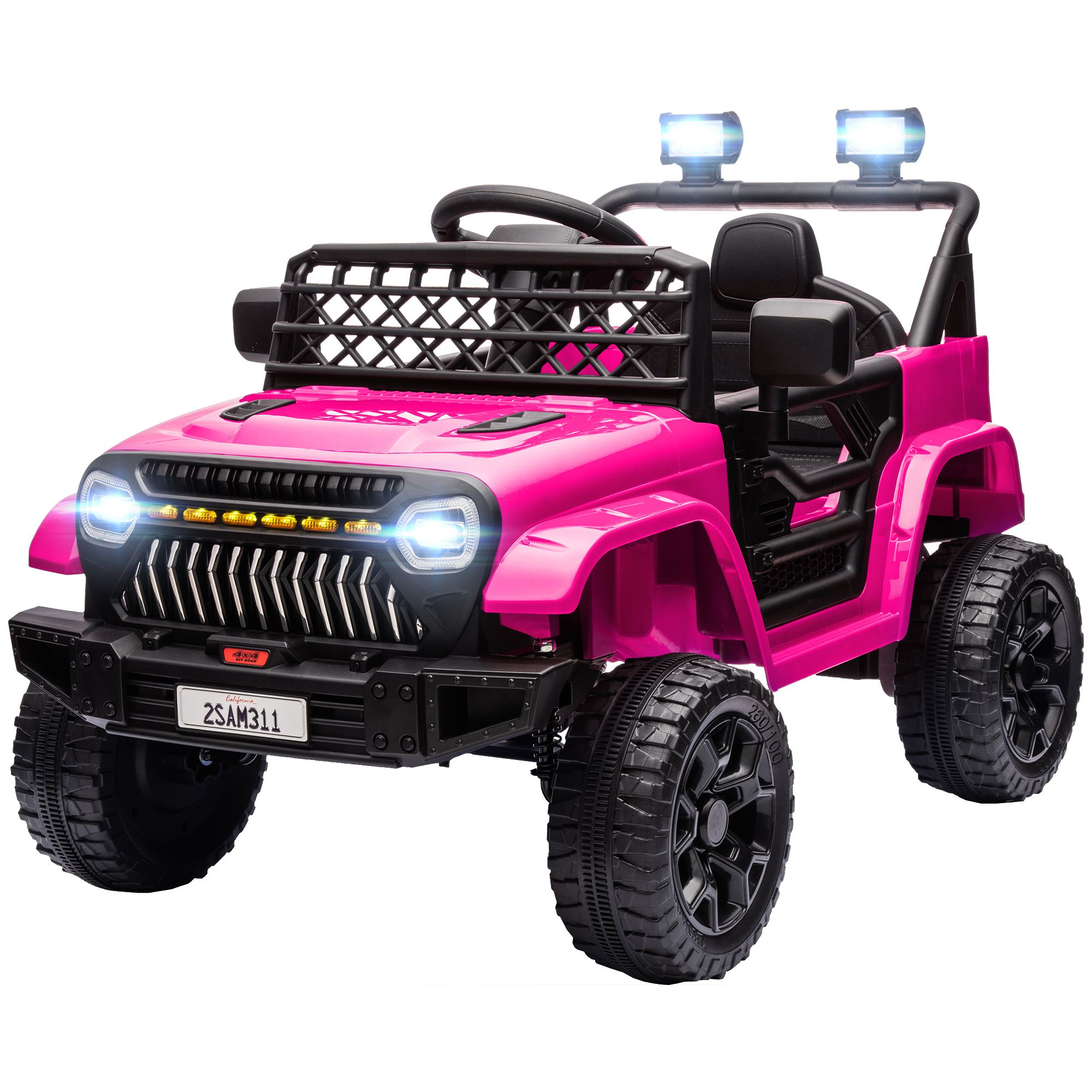 AIYAPLAY Elektroauto für Kinder, 4x4 Buggy Elektroauto für Kinder, mit 2,4 GHz Fernbedienung, 2 Motoren 12 V, einstellbare Geschwindigkeit, USB-Anschluss, Musik, Hupe, LED-Lichter, Schwarz   Aosom