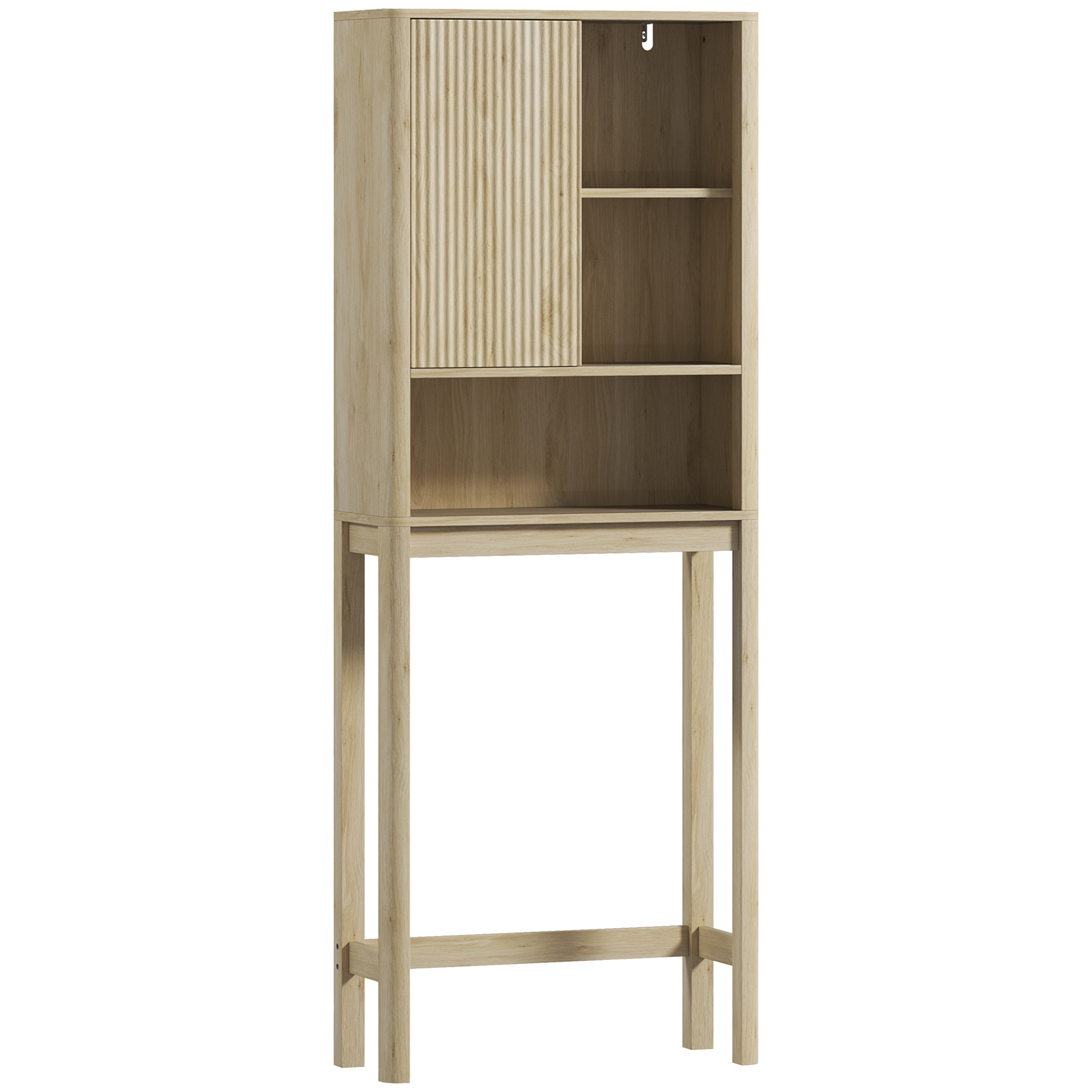 HOMCOM WC-Regal über Toilette Toilettenregal WC Aufbewahrung Badezimmer Aufbewahrungsschrank mit Schiebetür, Fächern und verstellbarem Regal, 65 x 25 x 170 cm, Naturholz   Aosom