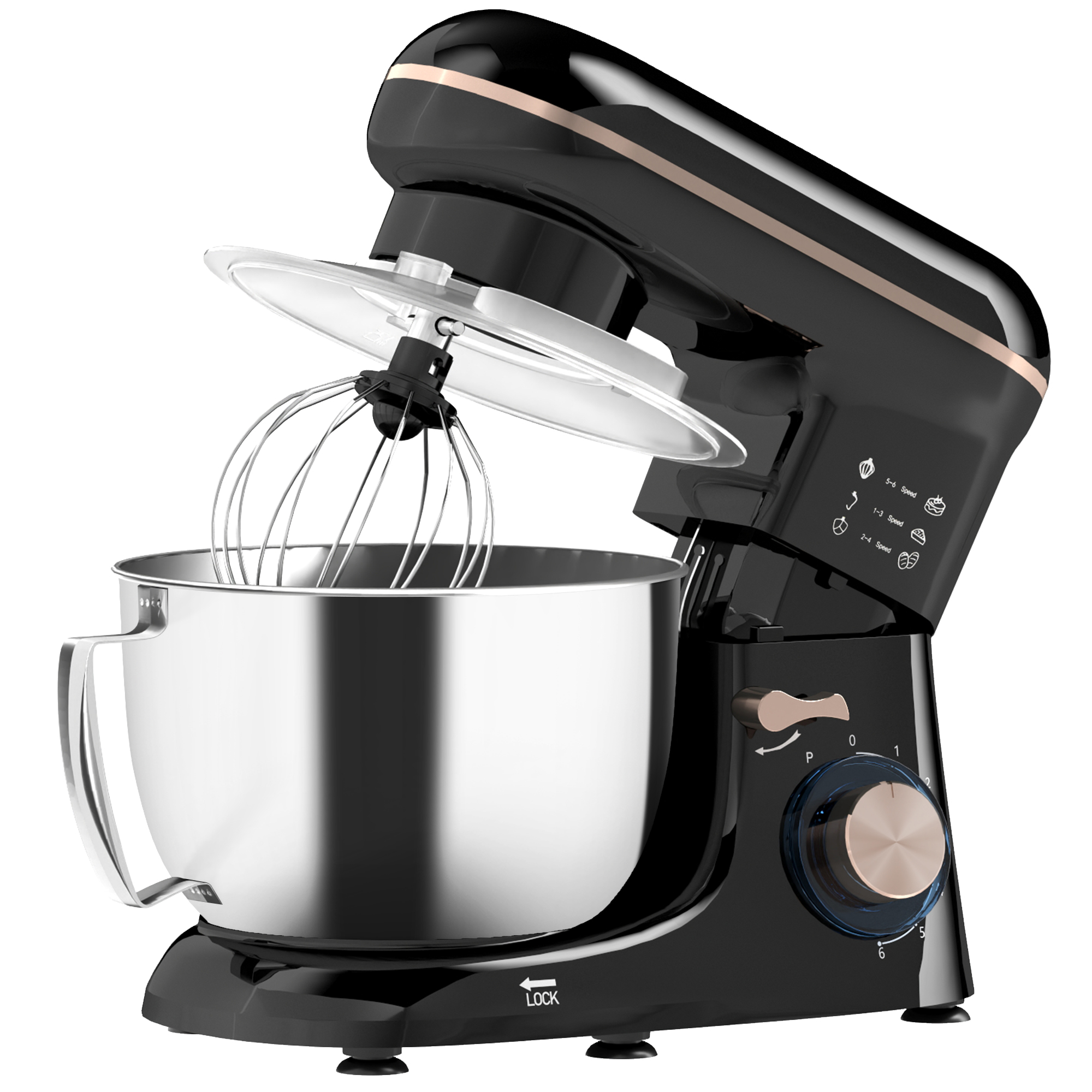 HOMCOM Planetenmischer mit 4,5L und 6 Geschwindigkeiten mit Schneebesen und Knethaken, Mixer aus Edelstahl, Kunststoff und Aluminium, 35x22x29 cm, Schwarz und Silber Aosom