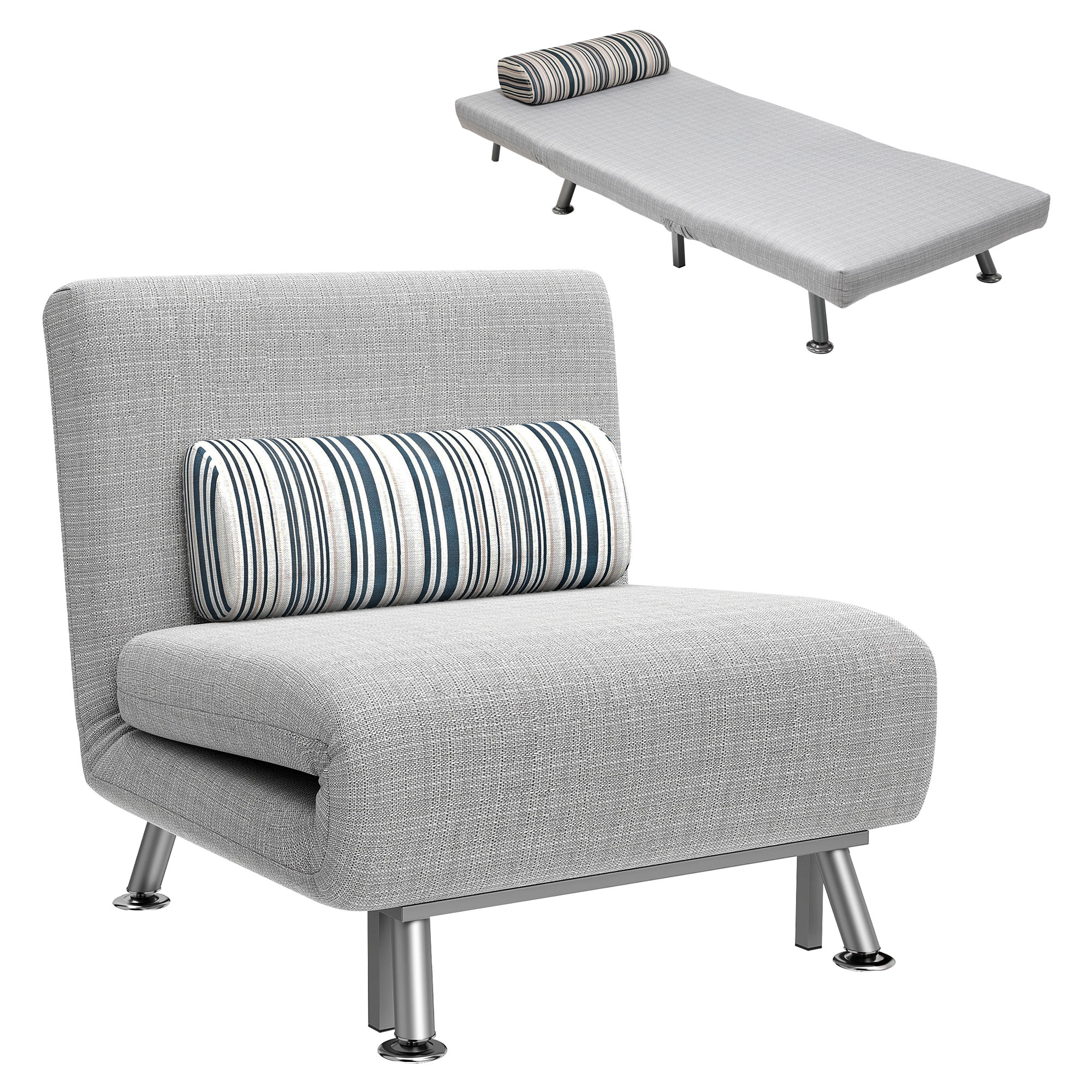 HOMCOM Klappbett  Schlafsessel & Gästebett, Schlafsofa Faltmatratze, Metall, Grau, 75x70x75cm  Aosom