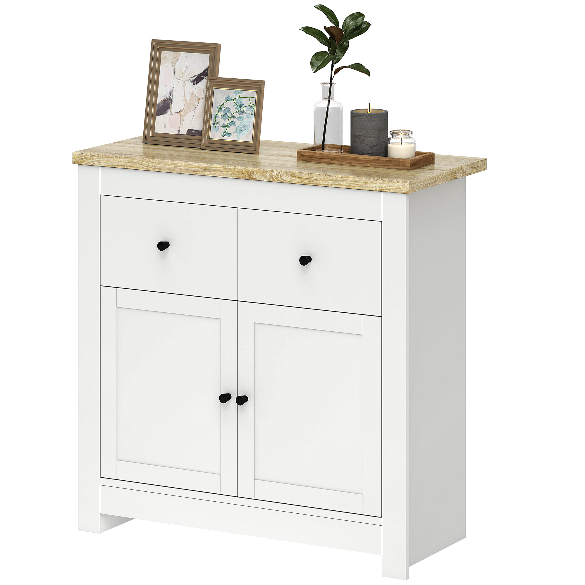HOMCOM Sideboard Küchenschrank mit 2 Schublade, Soft-Close-Doppeltür, Verstellbarer Einlegeboden, Moderner Aufbewahrungsschrank für Wohnzimmer, Schlafzimmer 79 x 35 x 80 cm Weiß   Aosom