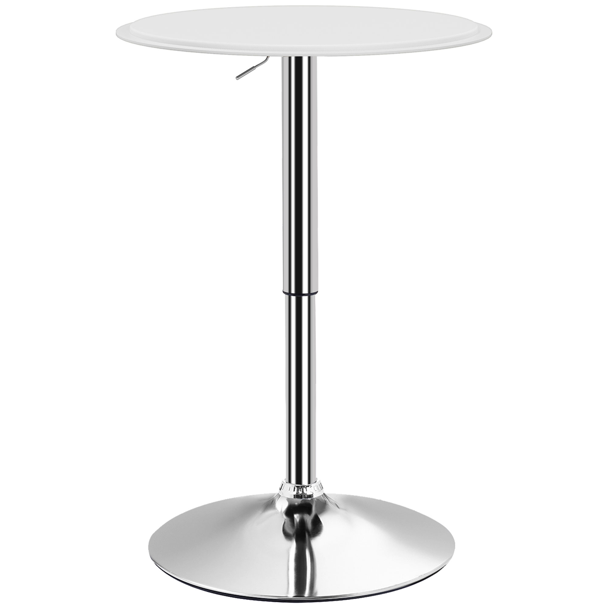 HOMCOM Runder Bartisch mit Höhenverstellung 67-93 cm Hoch Bartisch mit 360° drehbarer Ø63 cm Tischplatte mit rundem verchromtem Metallfuß für Bistro Küche Esszimmer Weiß Aosom