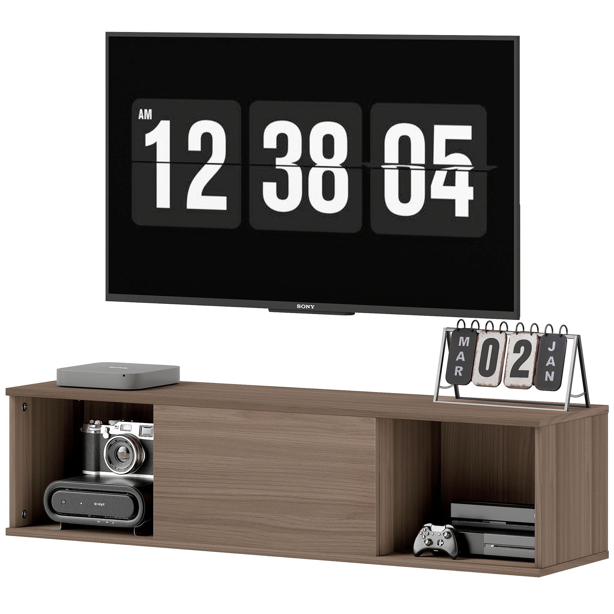HOMCOM Wandschrank für das Badezimmer Badezimmerschrank zum Aufhängen mit 2 offenen Fächern und Klapptür 120x30x29,5 cm Braun   Aosom