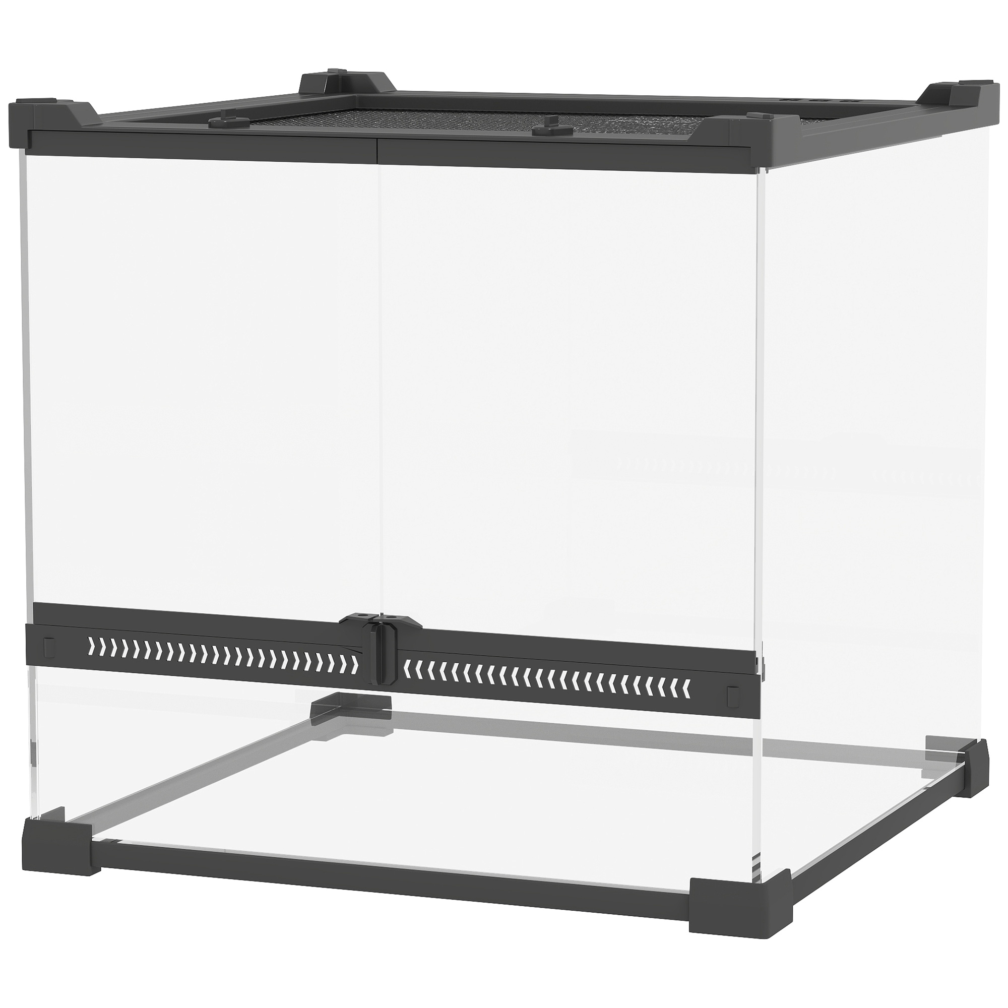 PawHut Terrarium für Reptilien Glasterrarium 24L Reptil Fütterungsbox mit Frontbelüftung, ausbruchsicherer Drehverschluss für Amphibien Spinne Schwarz 30 x 30 x 30 cm   Aosom