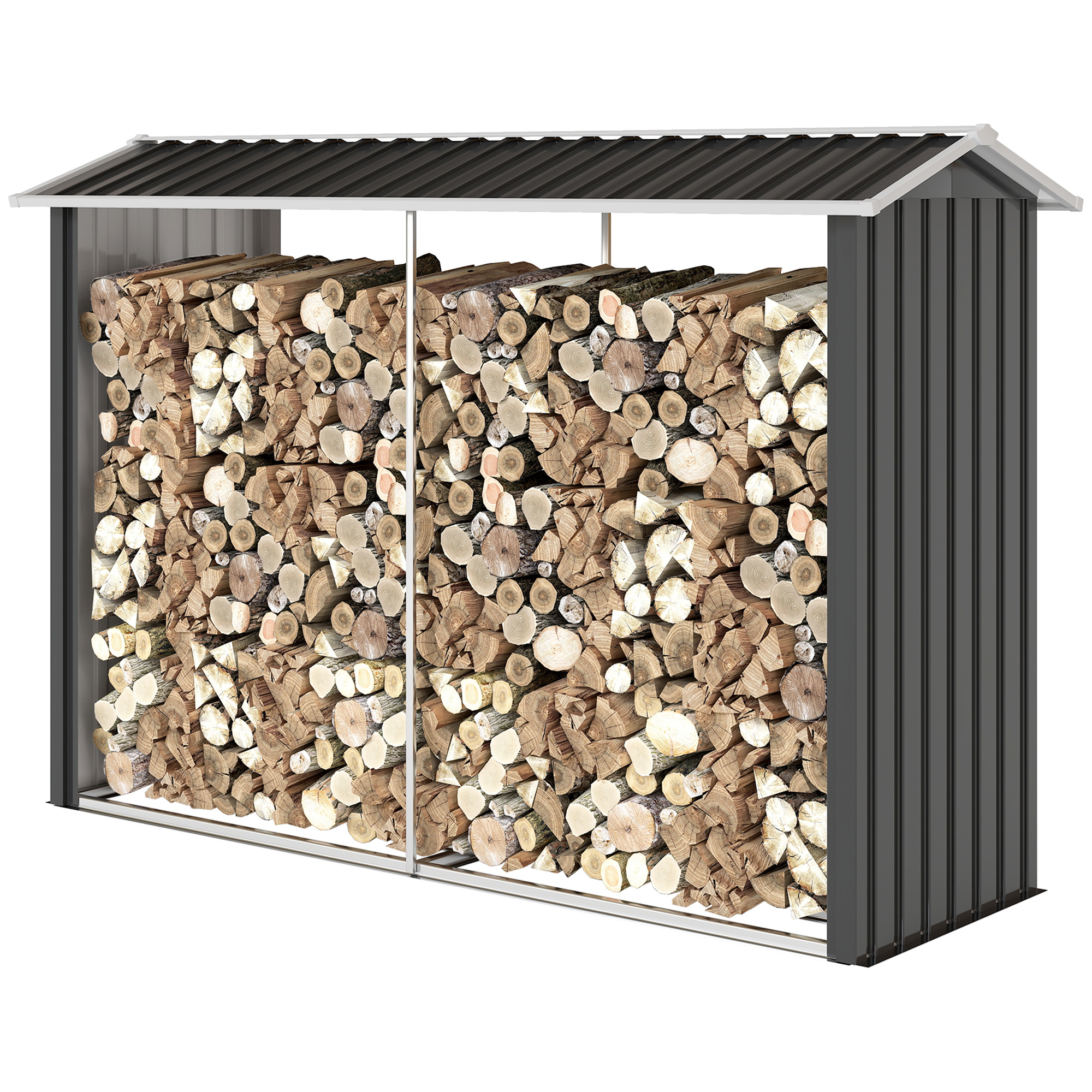 Outsunny Holzschuppen mit angehobener Basis und geneigtem Dach, feuerverzinkter Outdoor-Holzschuppen aus Stahl für Brennholz, 240x 86x160cm, Schwarz   Aosom