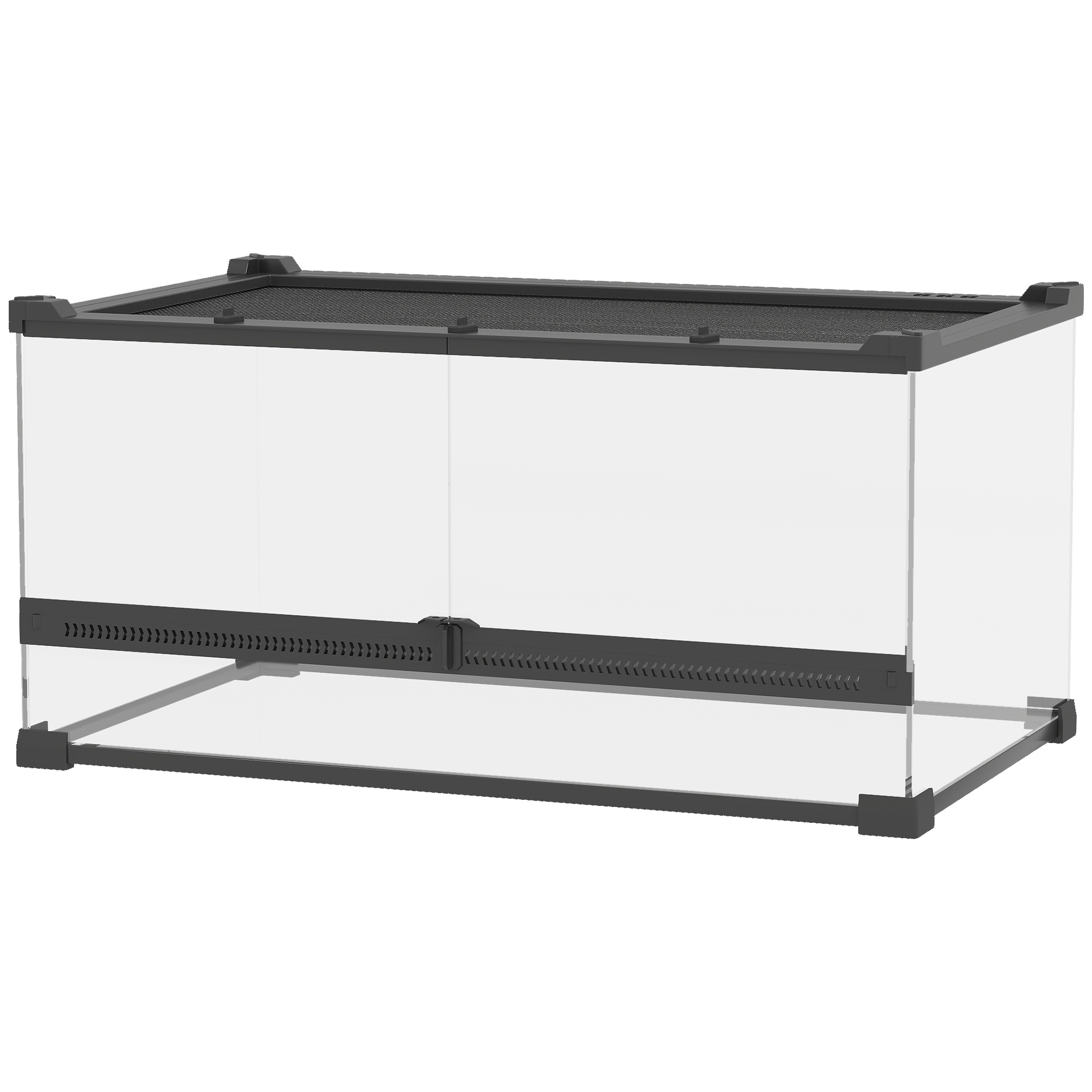 PawHut Terrarium für Reptilien Glasterrarium 34L Reptil Fütterungsbox mit Frontbelüftung, ausbruchsicherer Drehverschluss für Amphibien Spinne Schwarz 50 x 30 x 25 cm   Aosom