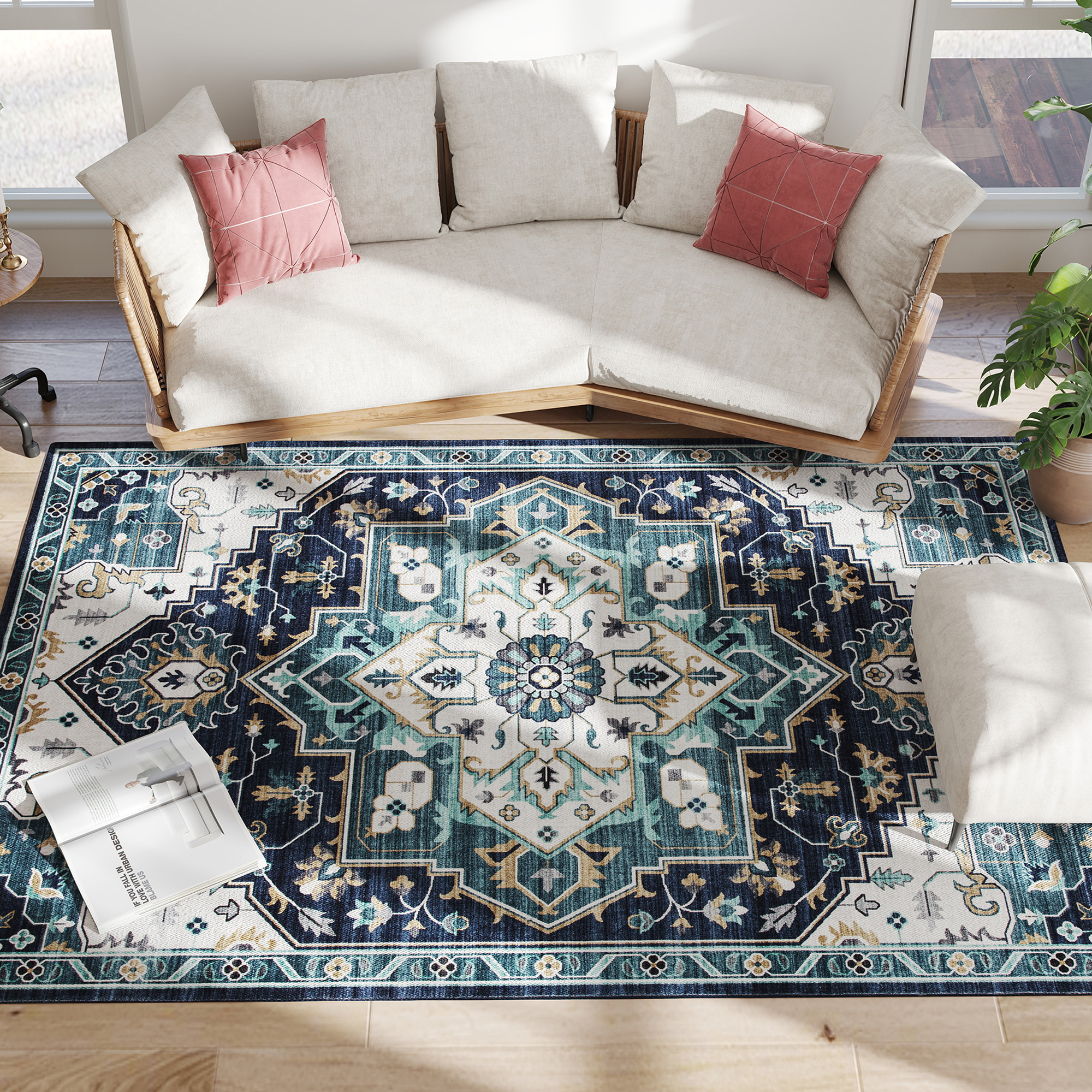 HOMCOM Bohemianer Teppich ohne rutschen und waschbar, Teppich für Wohnzimmer und Schlafzimmer, Kurzflor, 230x160 cm, Mehrfarbig   Aosom