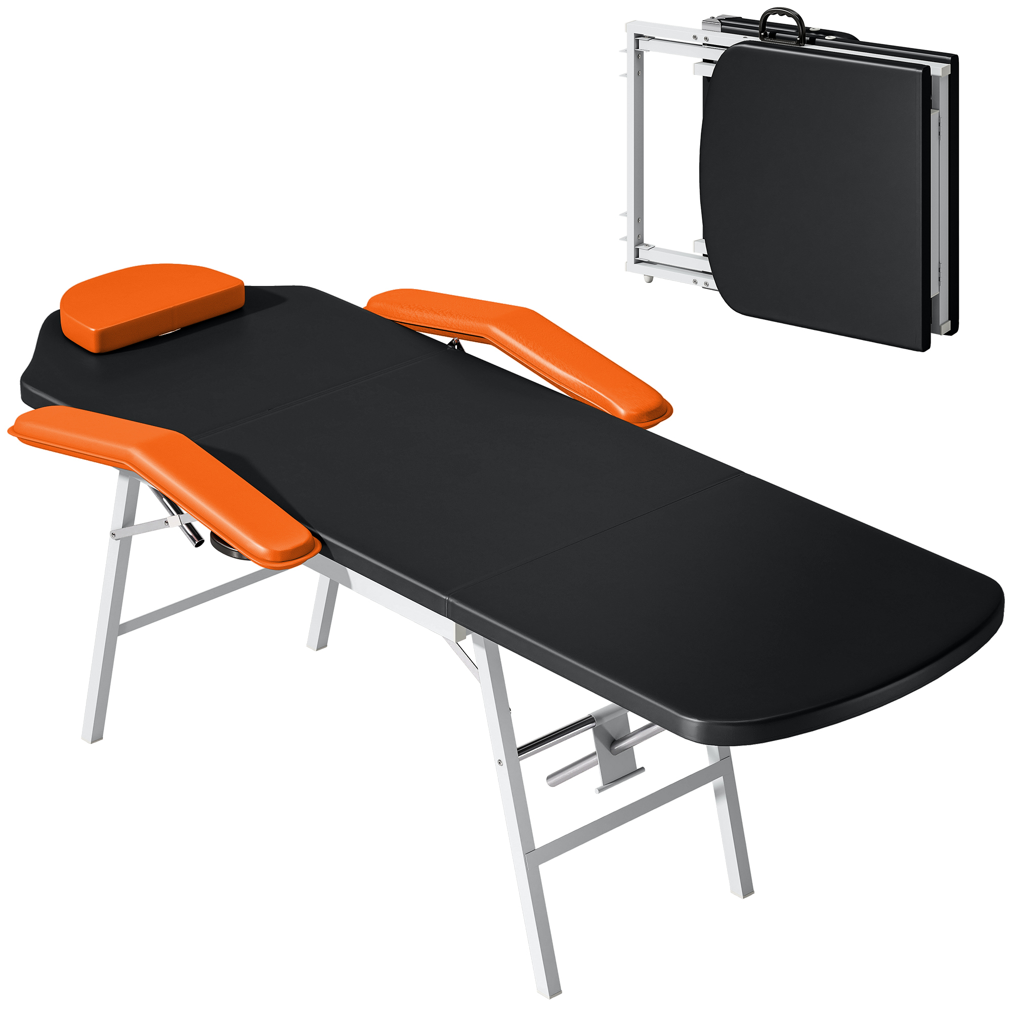 HOMCOM Massageliege Faltbar Tragbar Professionelle Ästhetikliege mit 3 Zonen Höhenverstellbar Abnehmbares Kopfteil Gepolsterte Armlehnen für Spa Wimpern Tätowierungen 182x82 cm Orange   Aosom