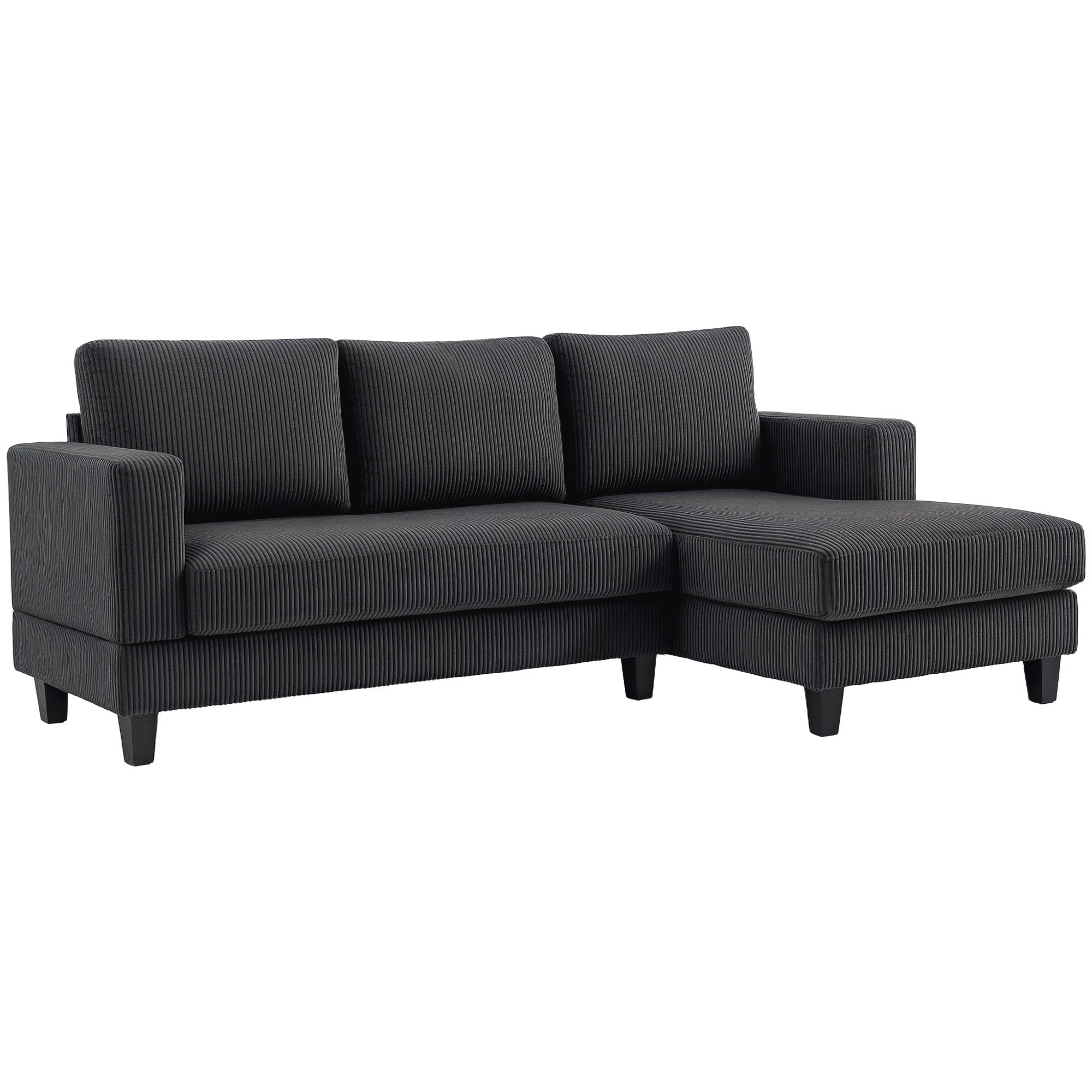 HOMCOM Ecksofa Couch mit Chaiselongue 3 Sitzer Sofa L Form Gepolsterte Eckcouch mit Cord-Optik, Hochdichtem Schaumstoff, bis 400 kg, für Wohnzimmer, Schlafzimmer, 214 x 134 x 87 cm Dunkelgrau   Aosom
